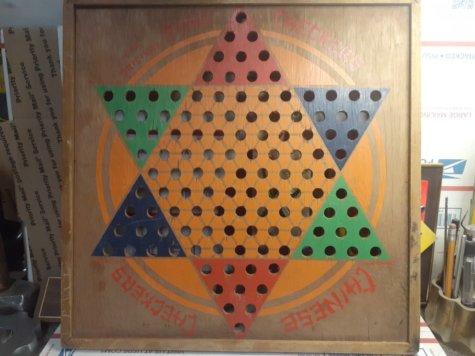 Vintage 1938 Star Checkers Chinese Checkers Board L.G. Ballard Topeka KS
