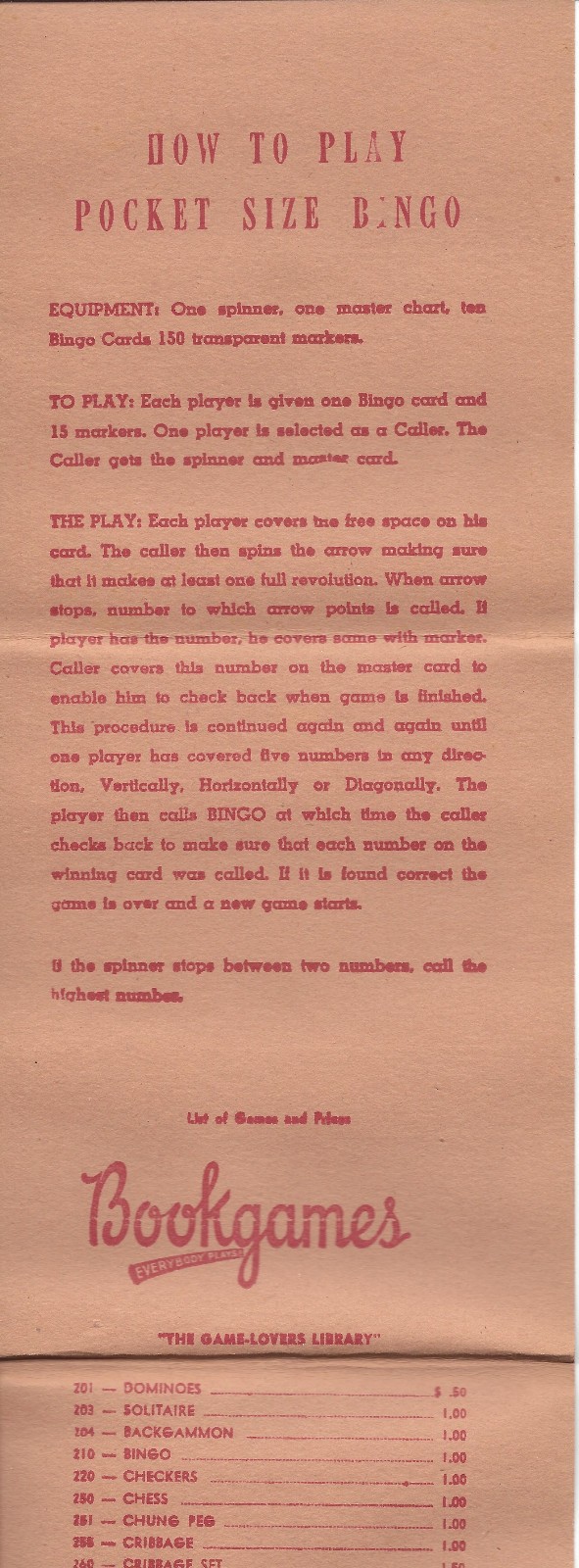 Vintage Pocket Bingo Game, 1940s