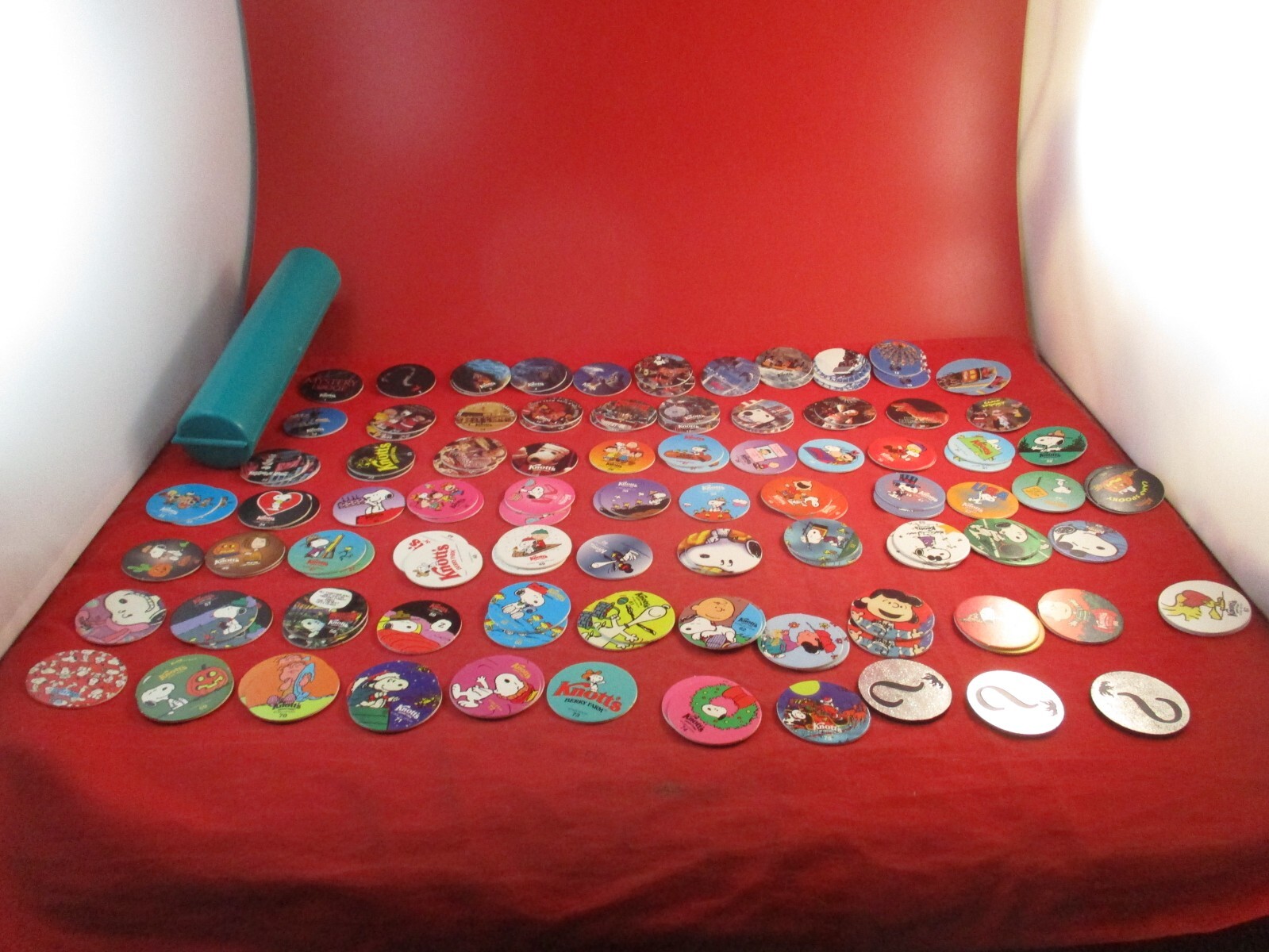 Set of 75 Knott’s Berry Farm Pog Rides & Peanuts Charlie Brown Snoopy w/Slammers