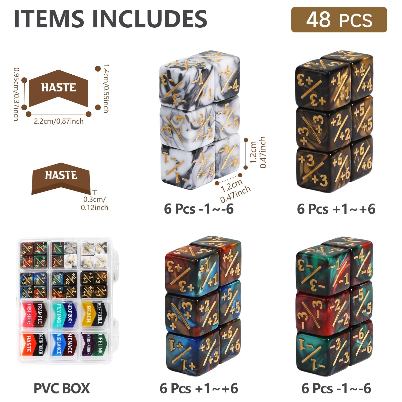 SIXPONTS 48 Pieces 12mm MTG Dice Abilities -1/+1 Life Counters Dices & MTG Ke…