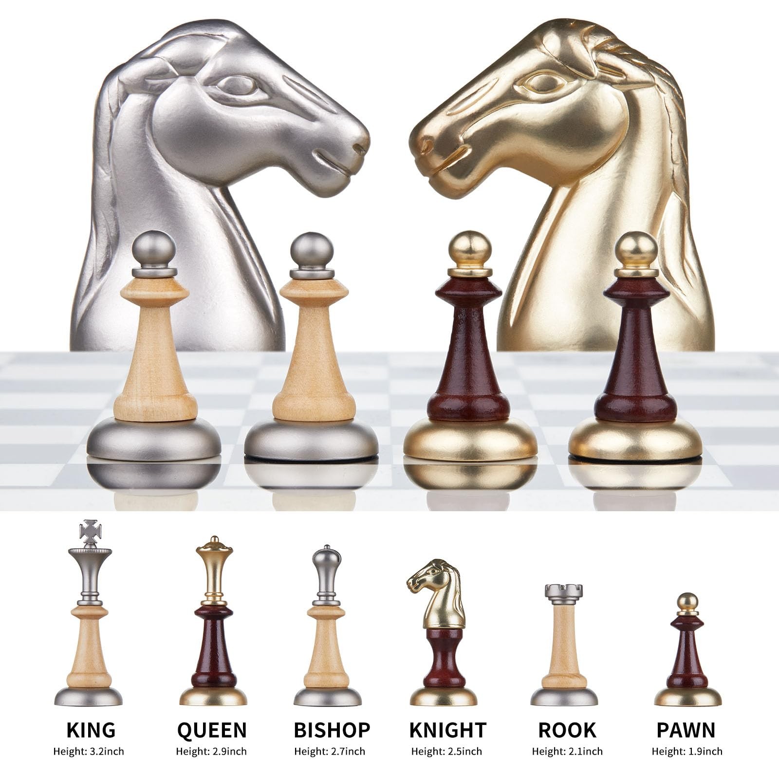 AMEROUS 16 Inches Wooden Chess Set, Large Size Board with 2 Built-in Storage Dra
