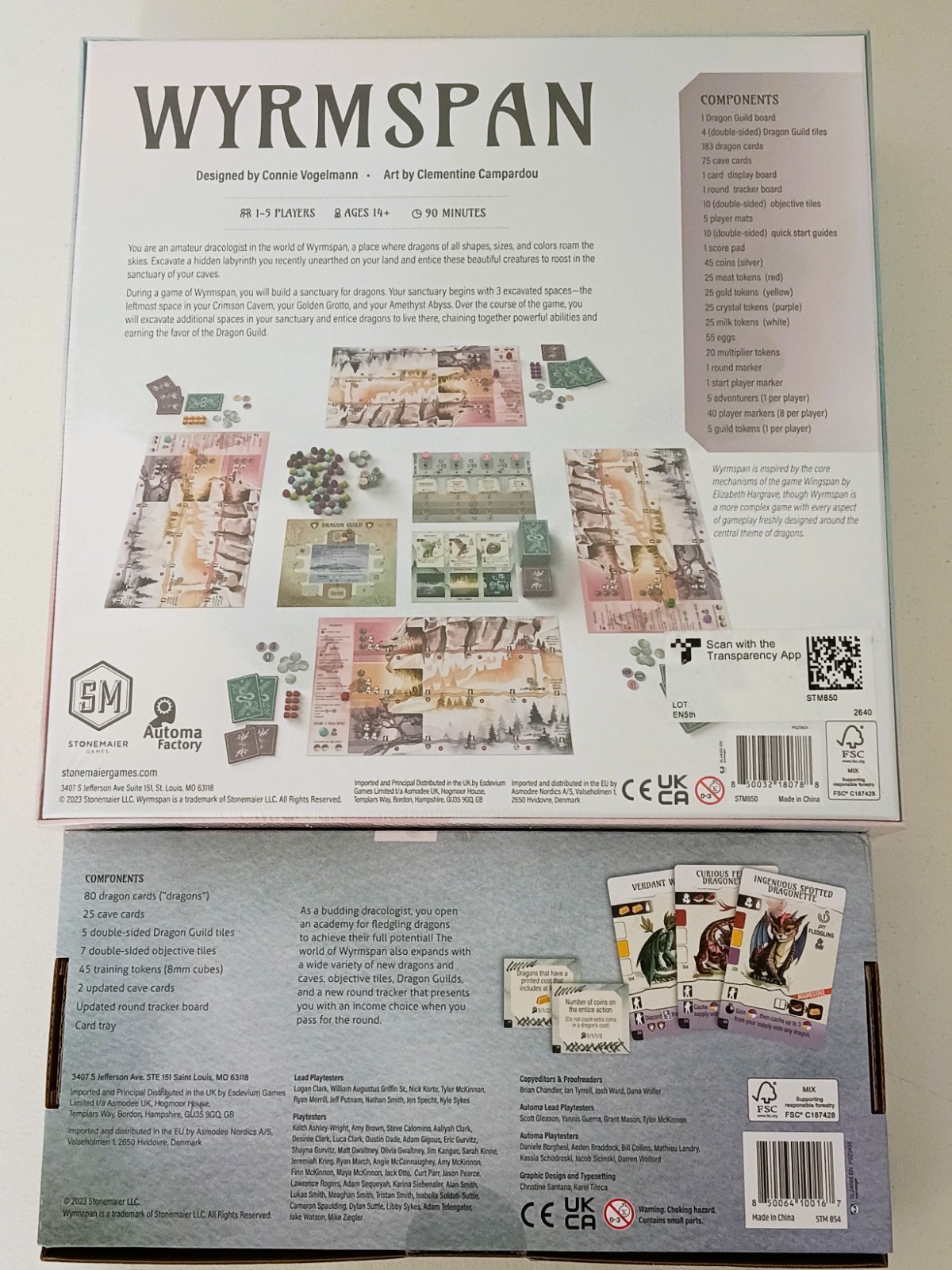 Wyrmspan board game + Dragon Academy expansion by Stonemaier (2024, 2025), NEW!
