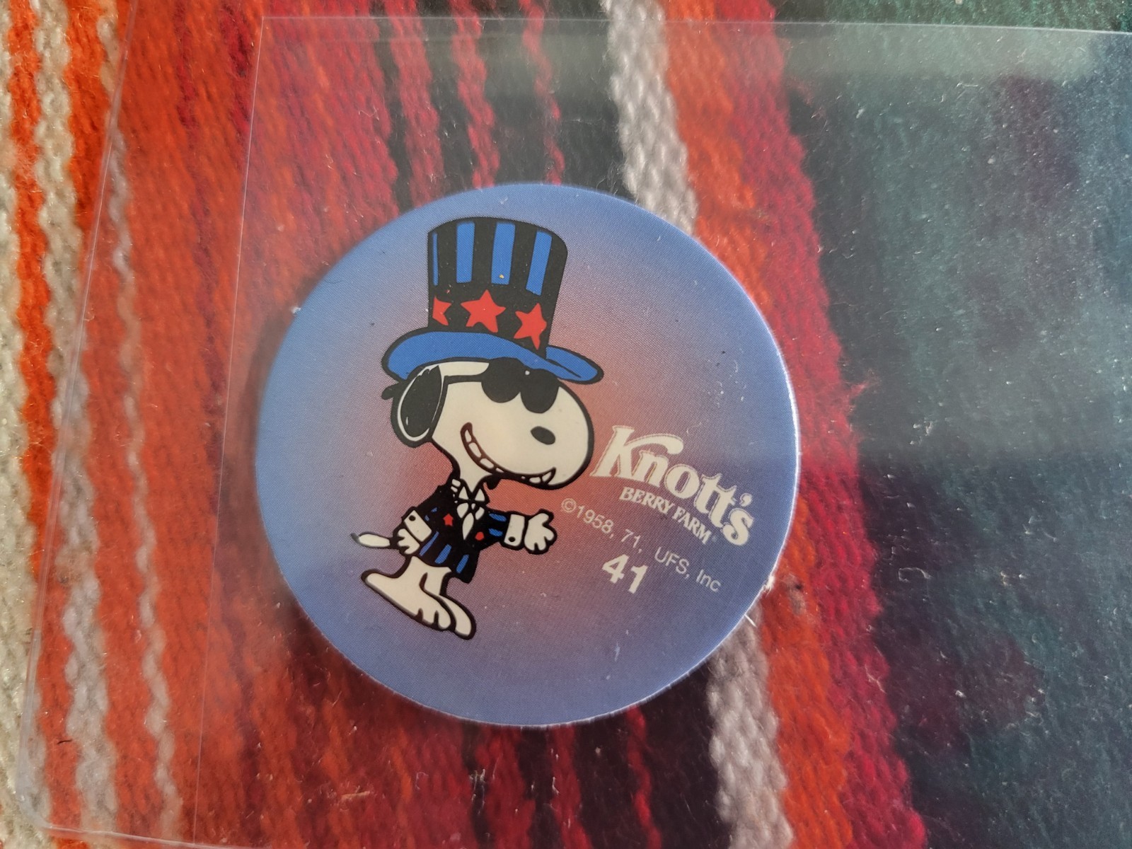 Vintage World Pog Federation X Knott’s Berry Farm Snoopy 4th Of July #41 Pog