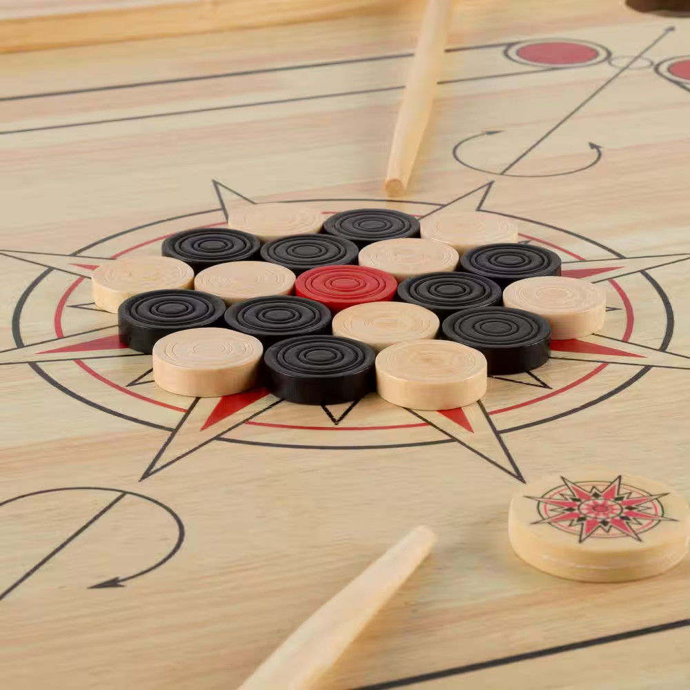 Wooden Carrom Board Game with Cue Sticks