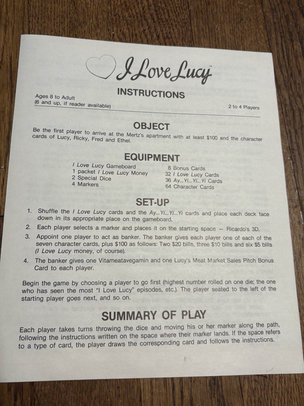 Vintage The I Love Lucy Board Game Complete Talicor 1990 TV Show Lucille Ball