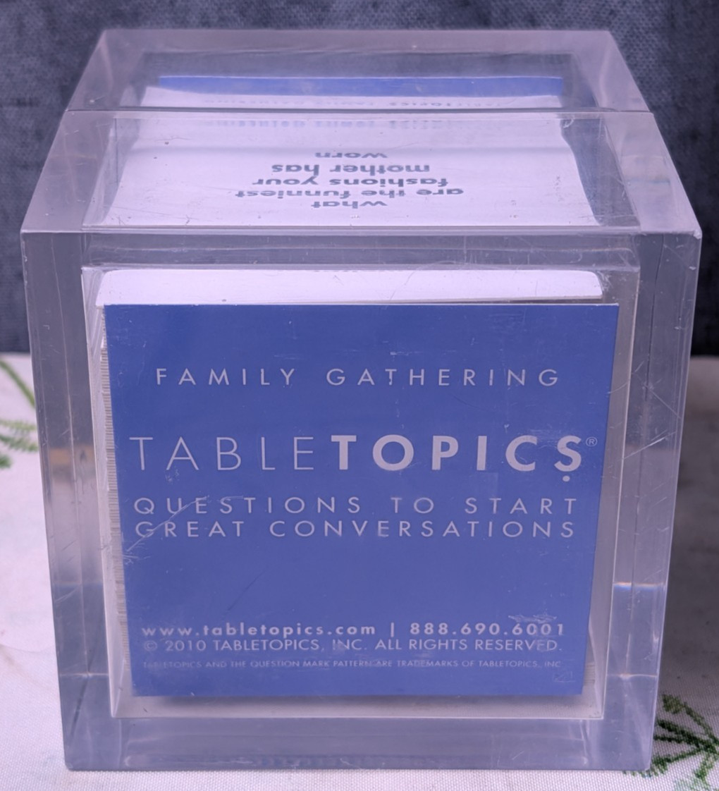 TableTopics Family Gathering Edition Conversation Starter Cards Game Clear Cube