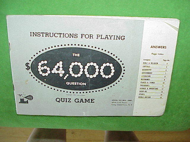 $64,000 Question Quiz Game Playing Instructions & Answer Booklet Lowell 1955 Toy