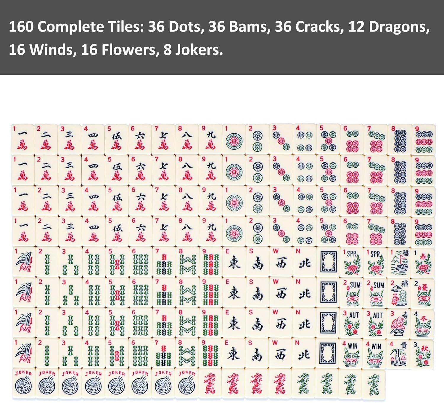 1.2” American Mahjong Tiles, 160 American Mahjong Tiles (Tiles Only, No Dice and