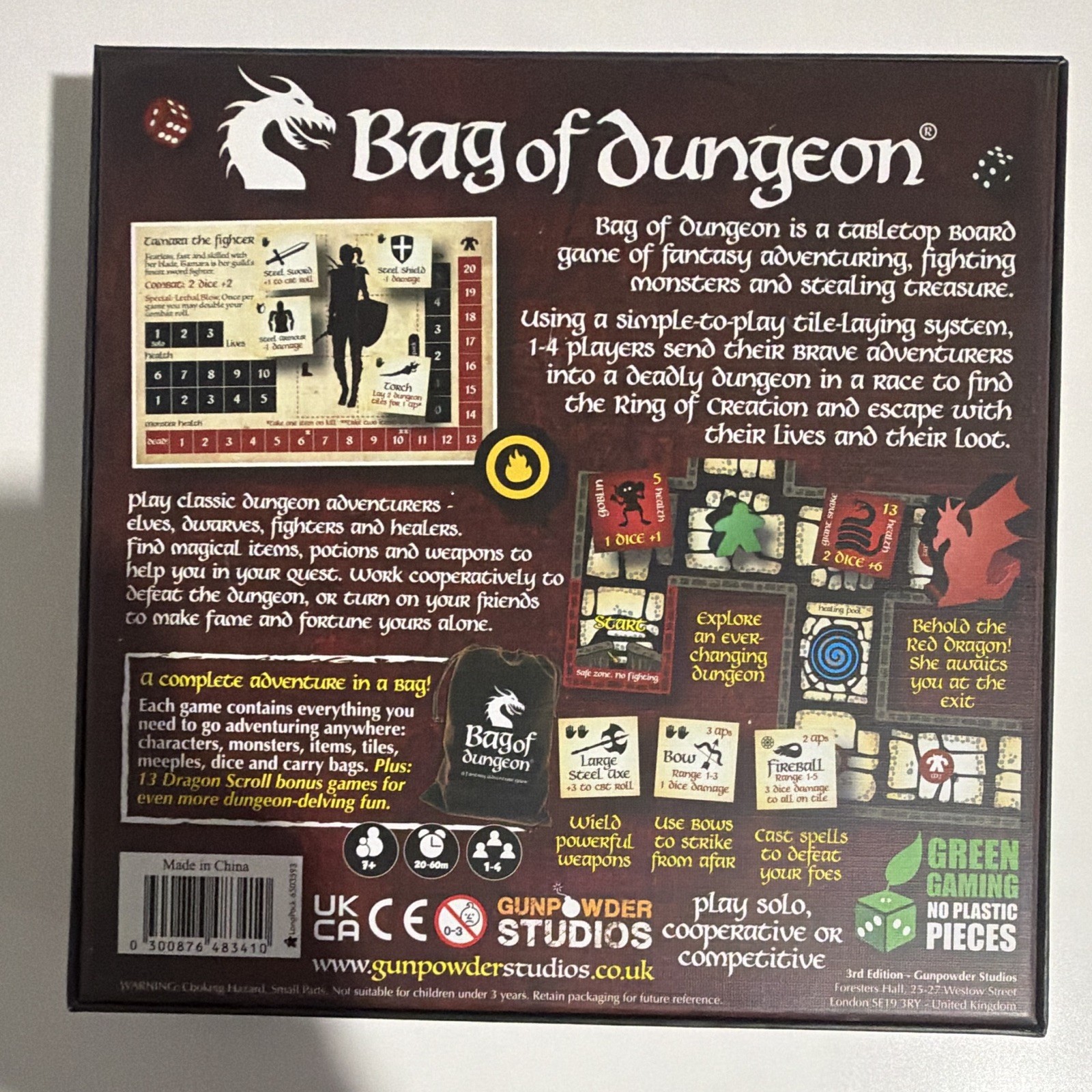 Gunpowder Studios Tile-Laying Co-op Fantasy Board Game Bag of Dungeon 1-4