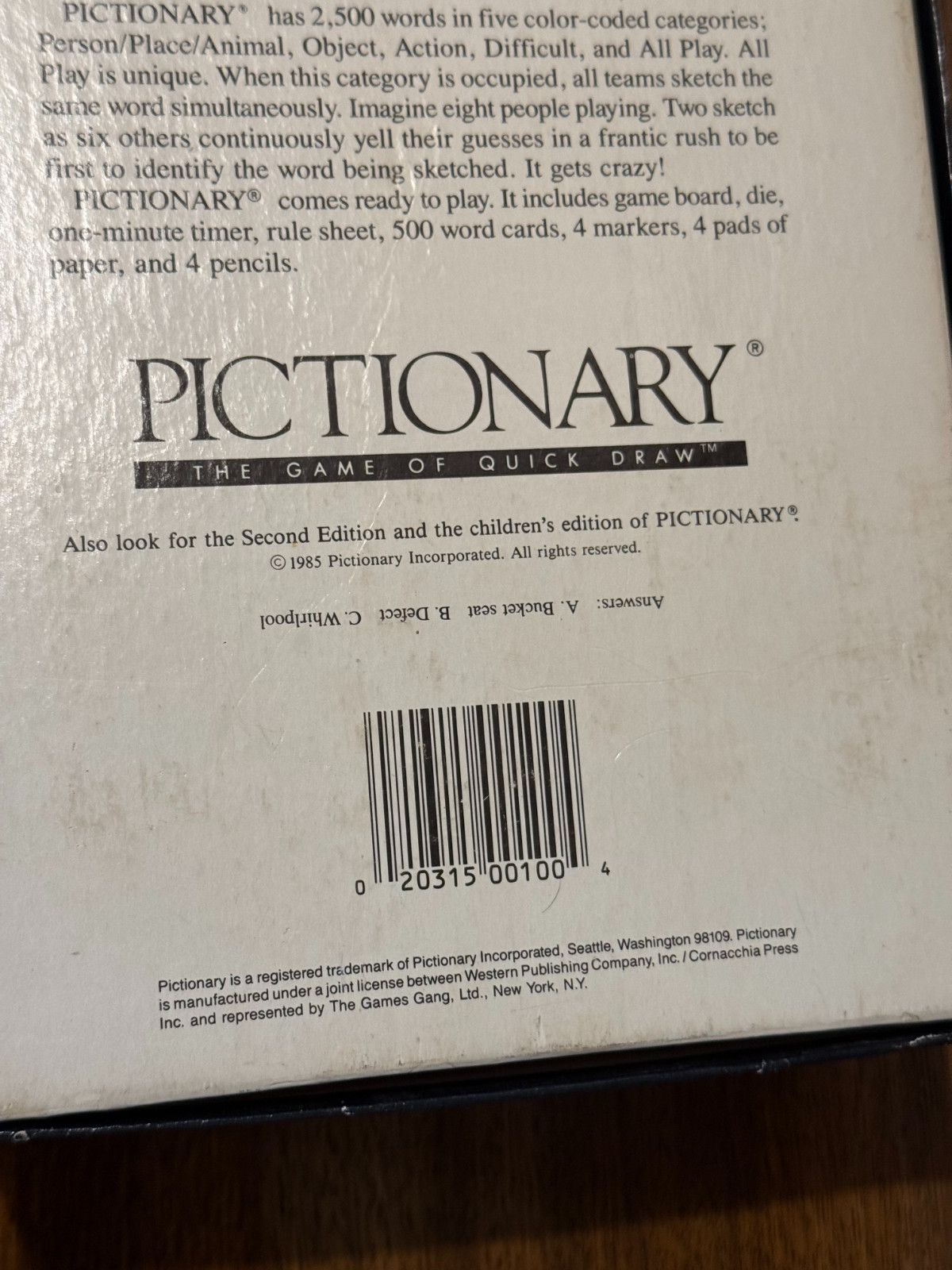 Pictionary 1985 First Edition Board Game Original Box Classic Drawing Game
