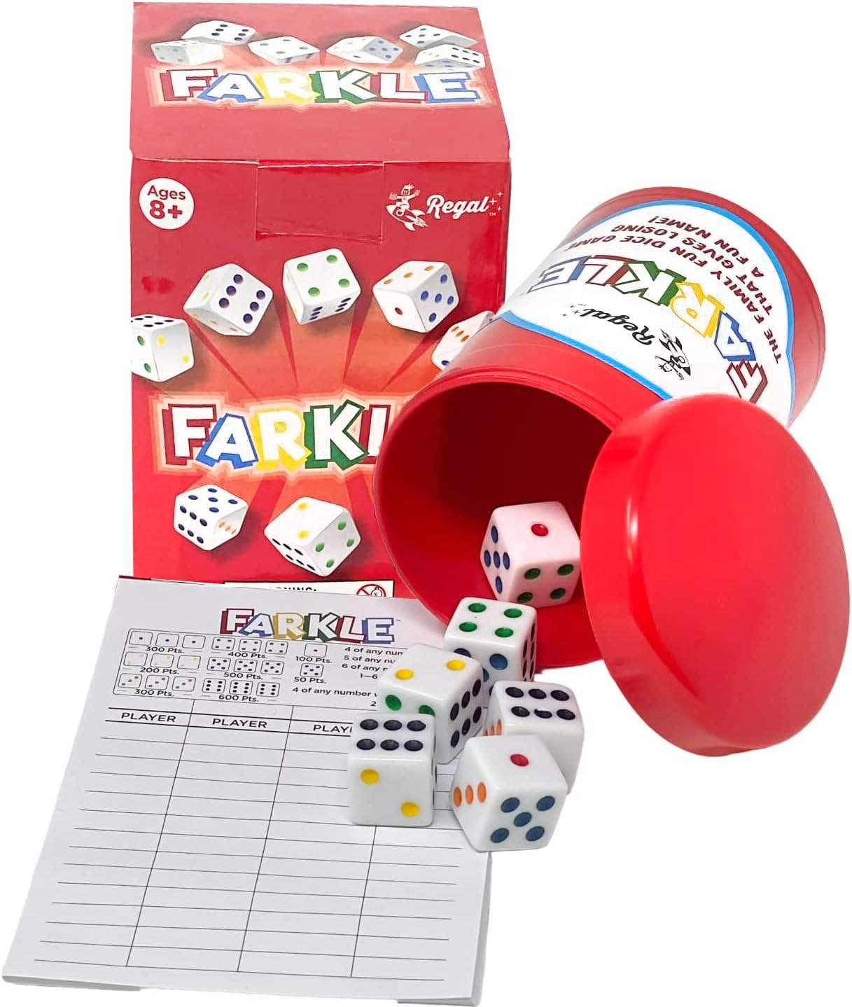 Regal Games – Farkle Classic Dice Game W/ 6 Colored Dice, 1 Convenient Dice Cup