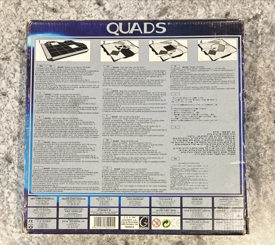QUADS Game Abstract Strategy France 1996 GiGamic Vintage 100% COMPLETE