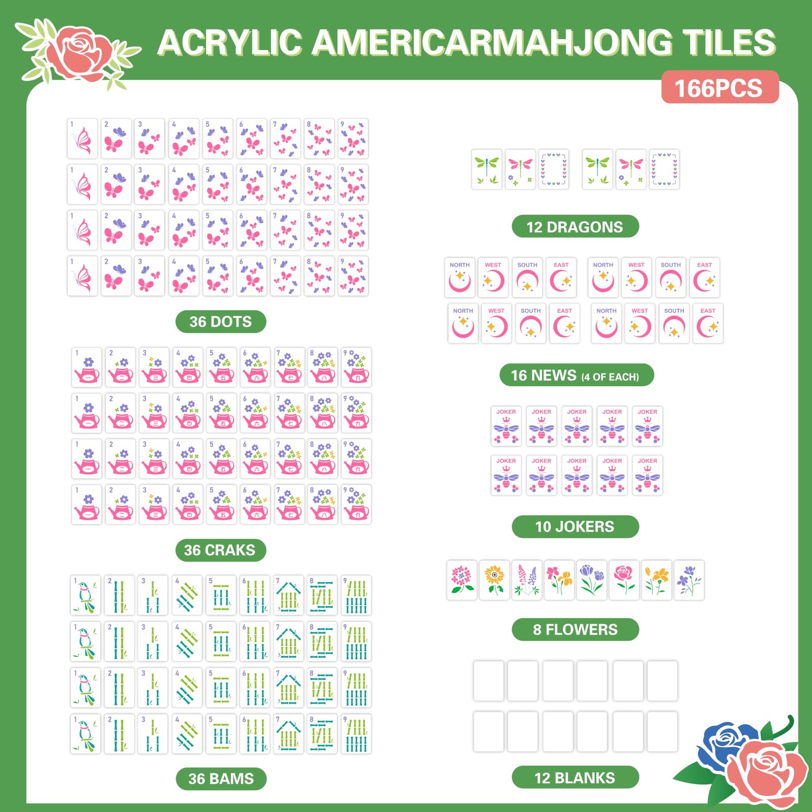 Gueiddi Premium American Mahjongg Set, 166 Large Translucent Jelly Green Acry…