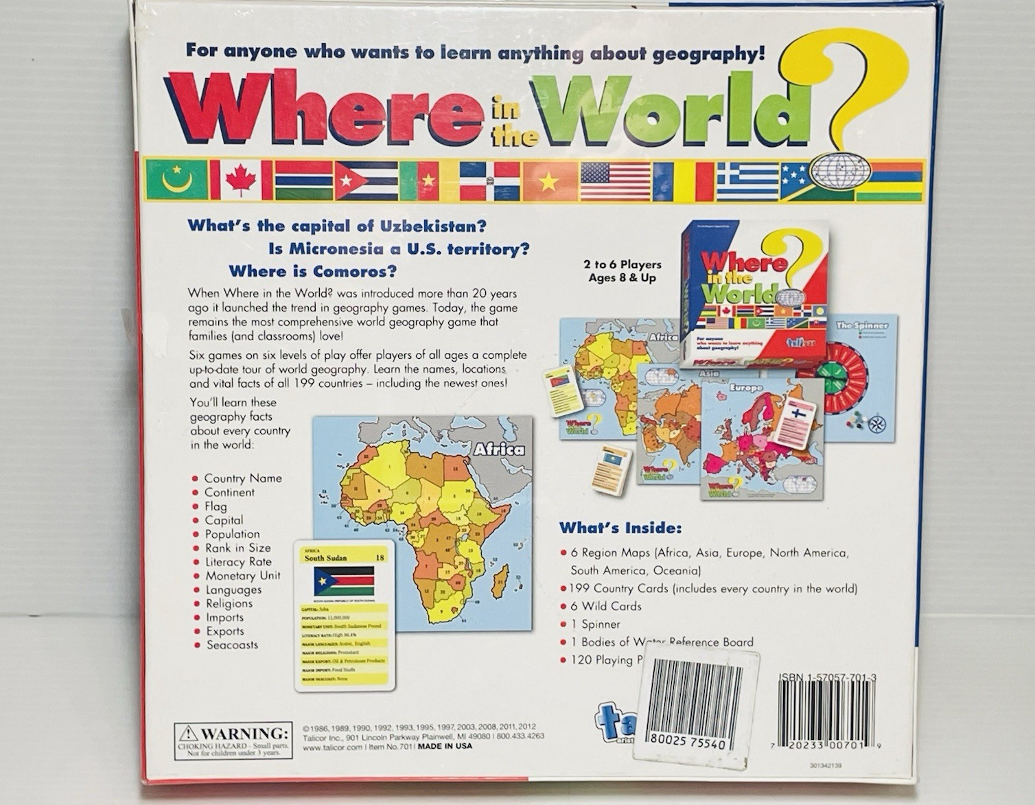 Where in the World Geography Board Game Talicar Aristoplay 2012 New & Sealed.