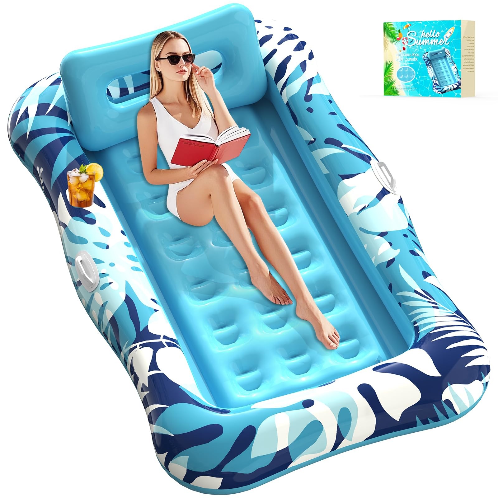 Nenrsl 76×48 XL Inflatable Pool Float Lounger Tanning Mattress with Pillow