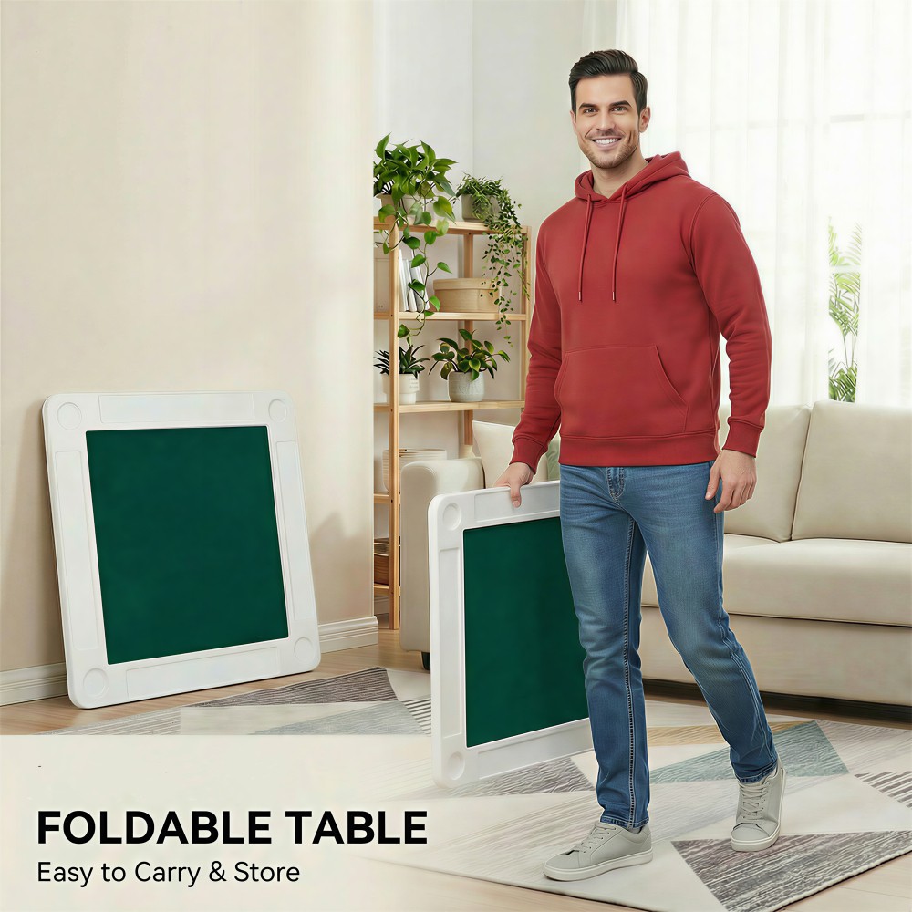 Square Folding Card Table Felt Poker Mahjong Table with Chip Trays Cup Holders