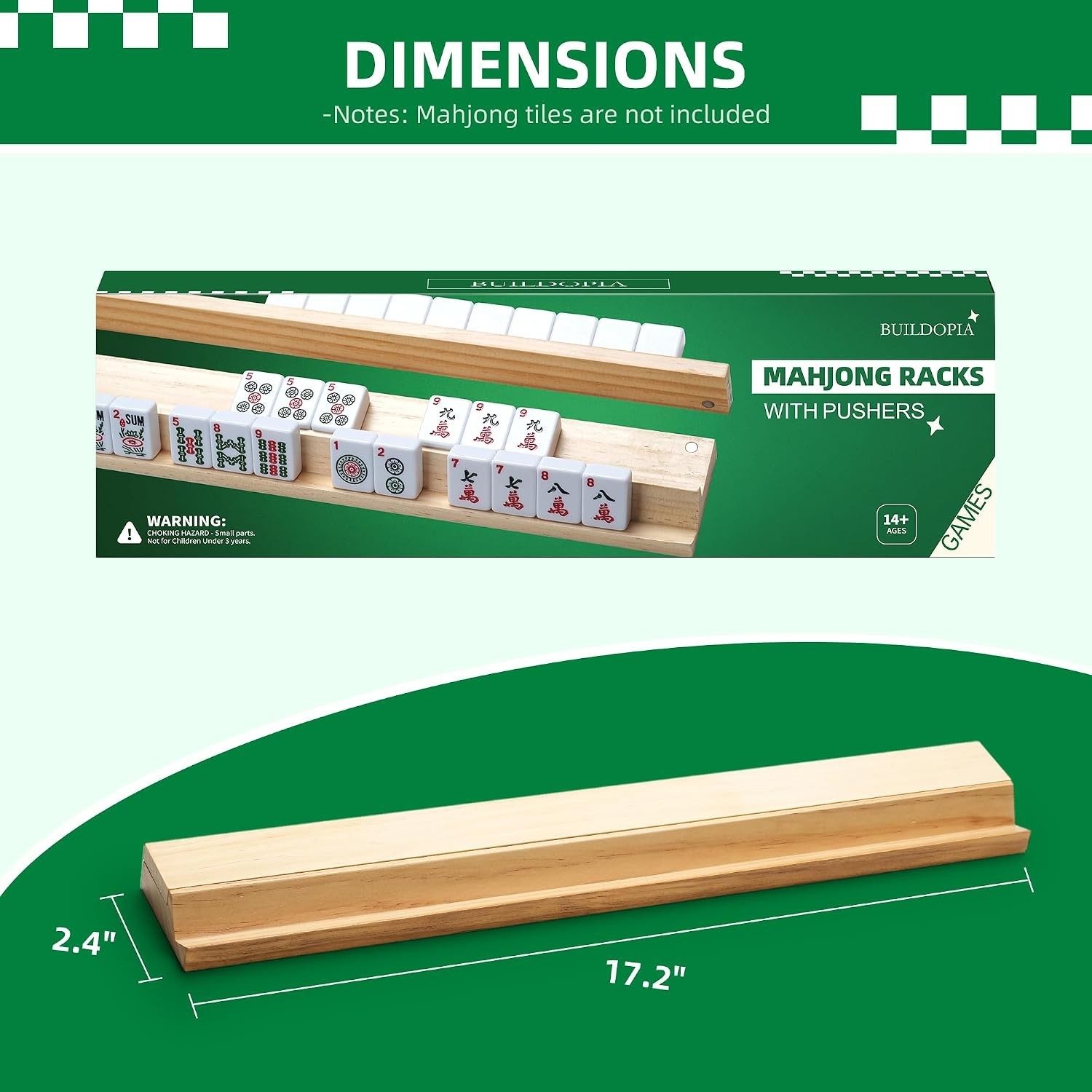 Wooden Mahjong Racks with Magnetic Pushers – Set of 4, Solid Wood | For American
