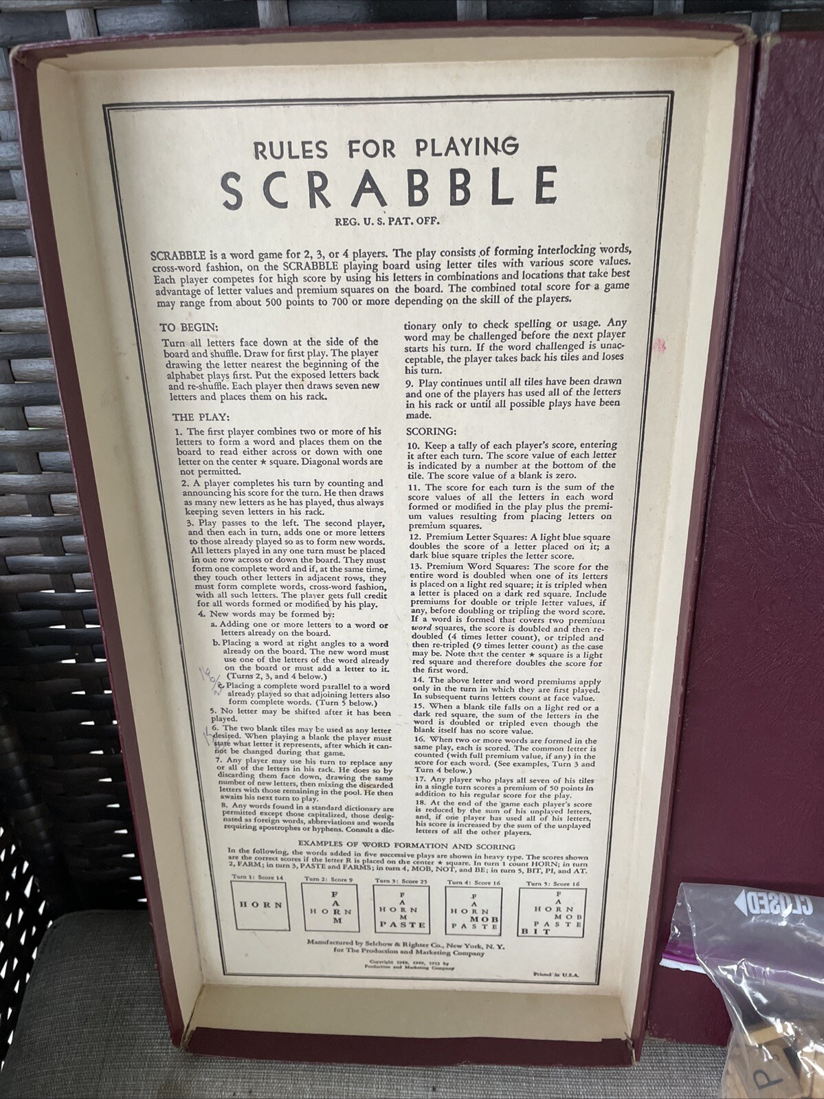 Vntg 1948-1953 SCRABBLE Board Game Selchow & Righter Complete Wood Tiles See Pic
