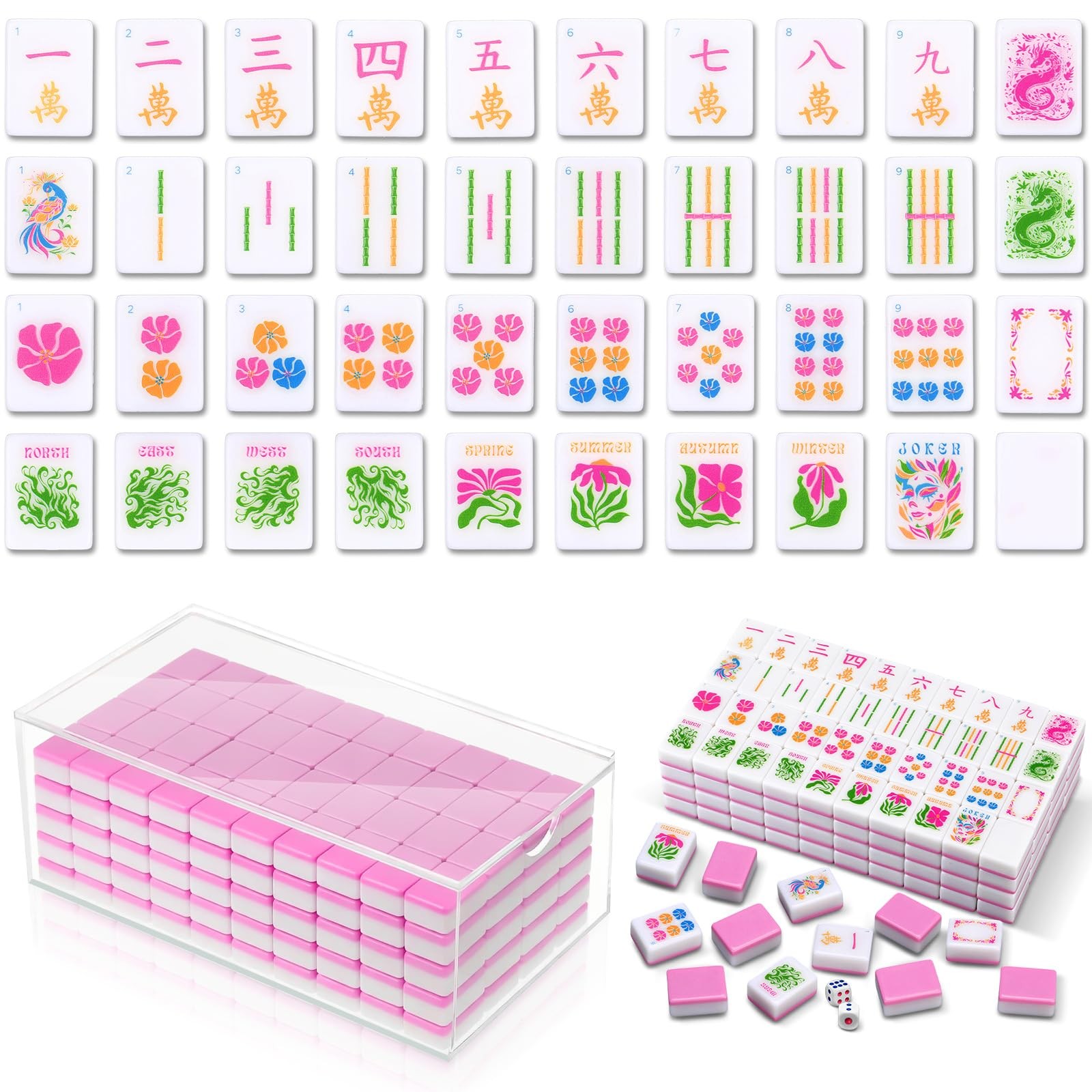 Soulchen 160 Pink Kaleidoscope American Mahjong Tile Set with Acrylic Storage…