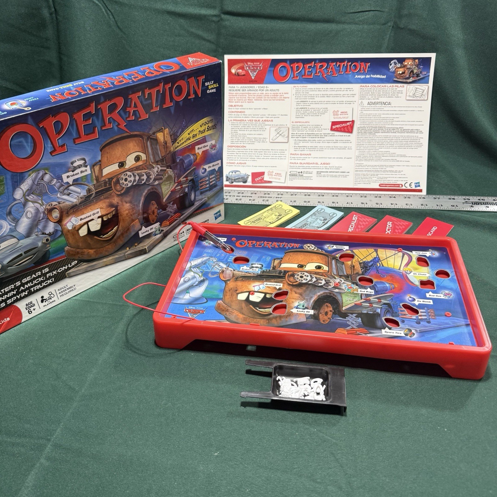 Operation Disney Pixar Cars 2 Skill Board Game ~ Hasbro/Mater ~Complete w/Video