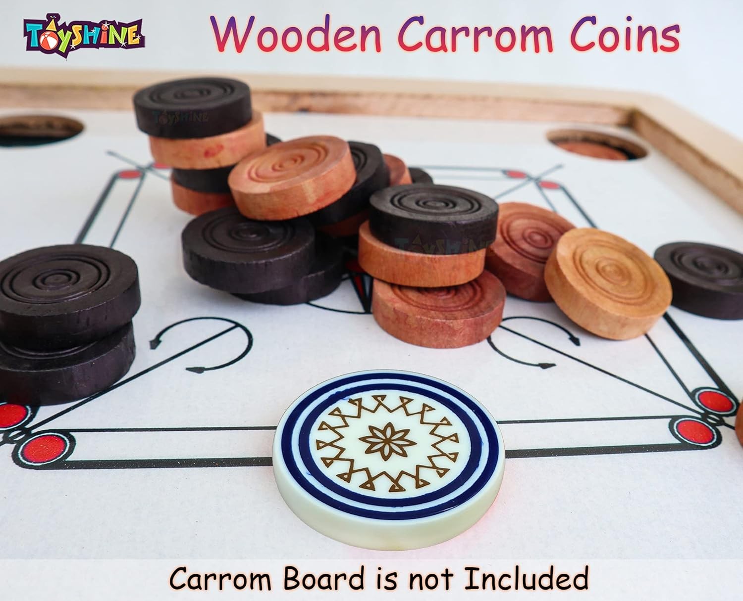 Carrom Playing Coins & Powder 24 Wooden Coins | 1 Stricker |1 Powder | FREE SHIP