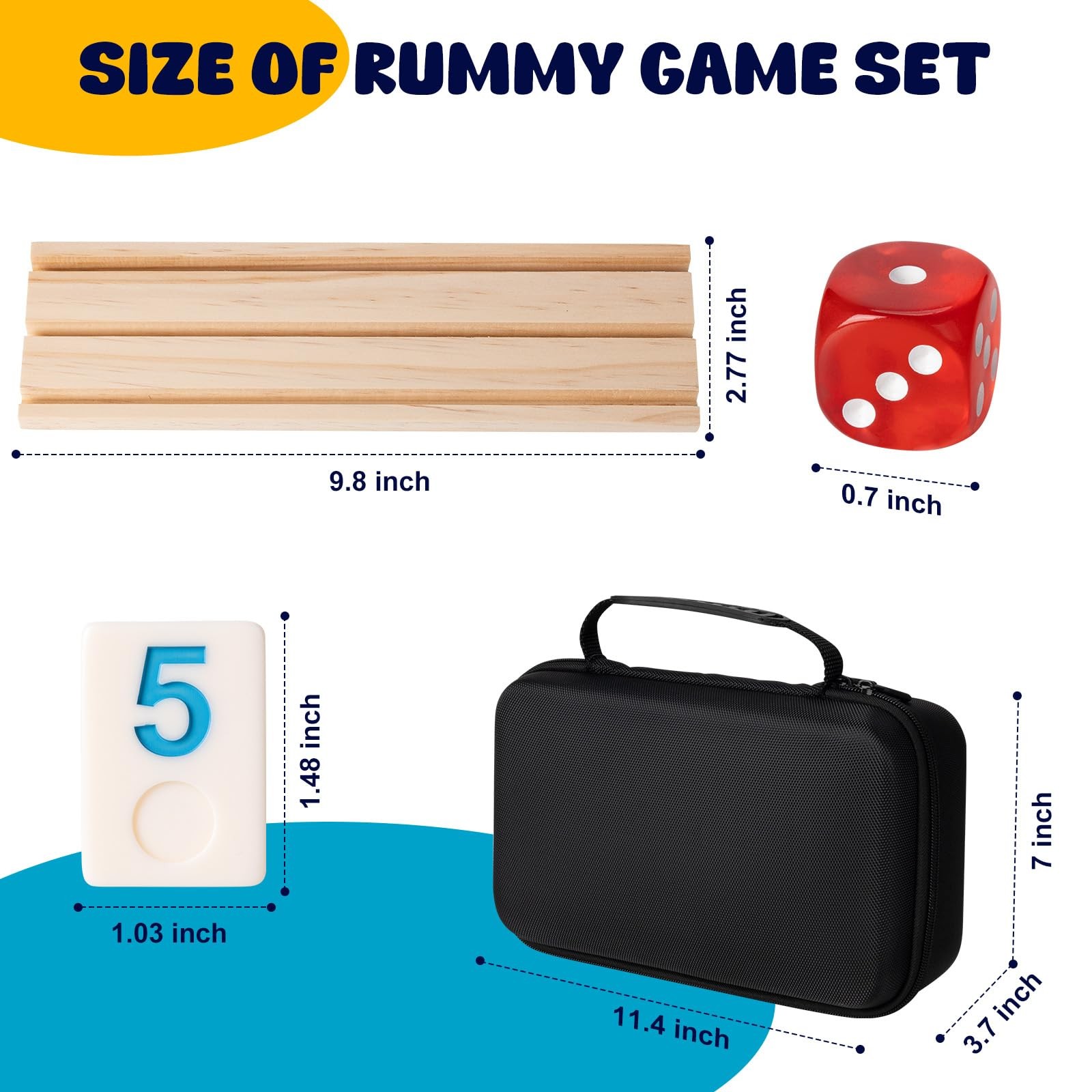 Rummy Cube Game Set, 106 Rummy Tiles with 4 Wooden Racks/Trays, Portable Carr…