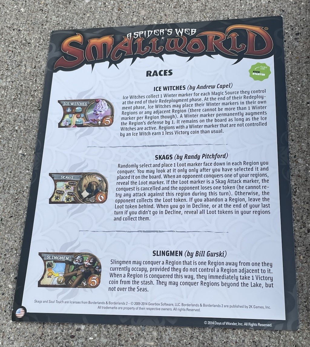 Days of Wonder Smallworld A Spider’s Web Mini Expansion Rare Item Nice Condition