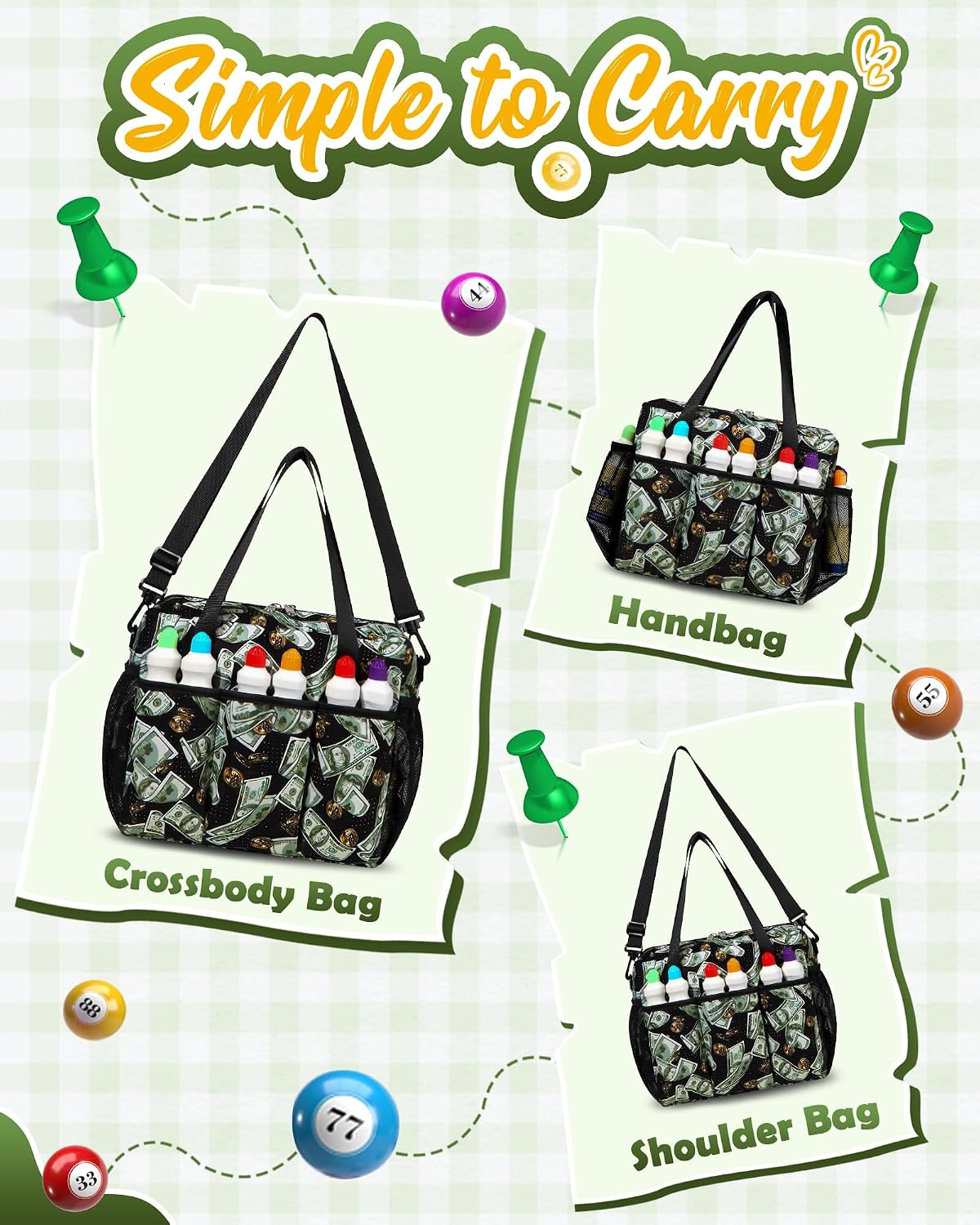 Bingo Bag with Pockets for Daubers Dabbers Dobbers Dotters Casino Bingo Game Acc