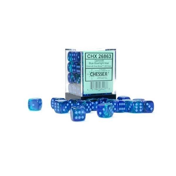 Gemini 12mm d6 Blue-Blue/light blue Luminary Dice Blockâ„¢ (36 dice)