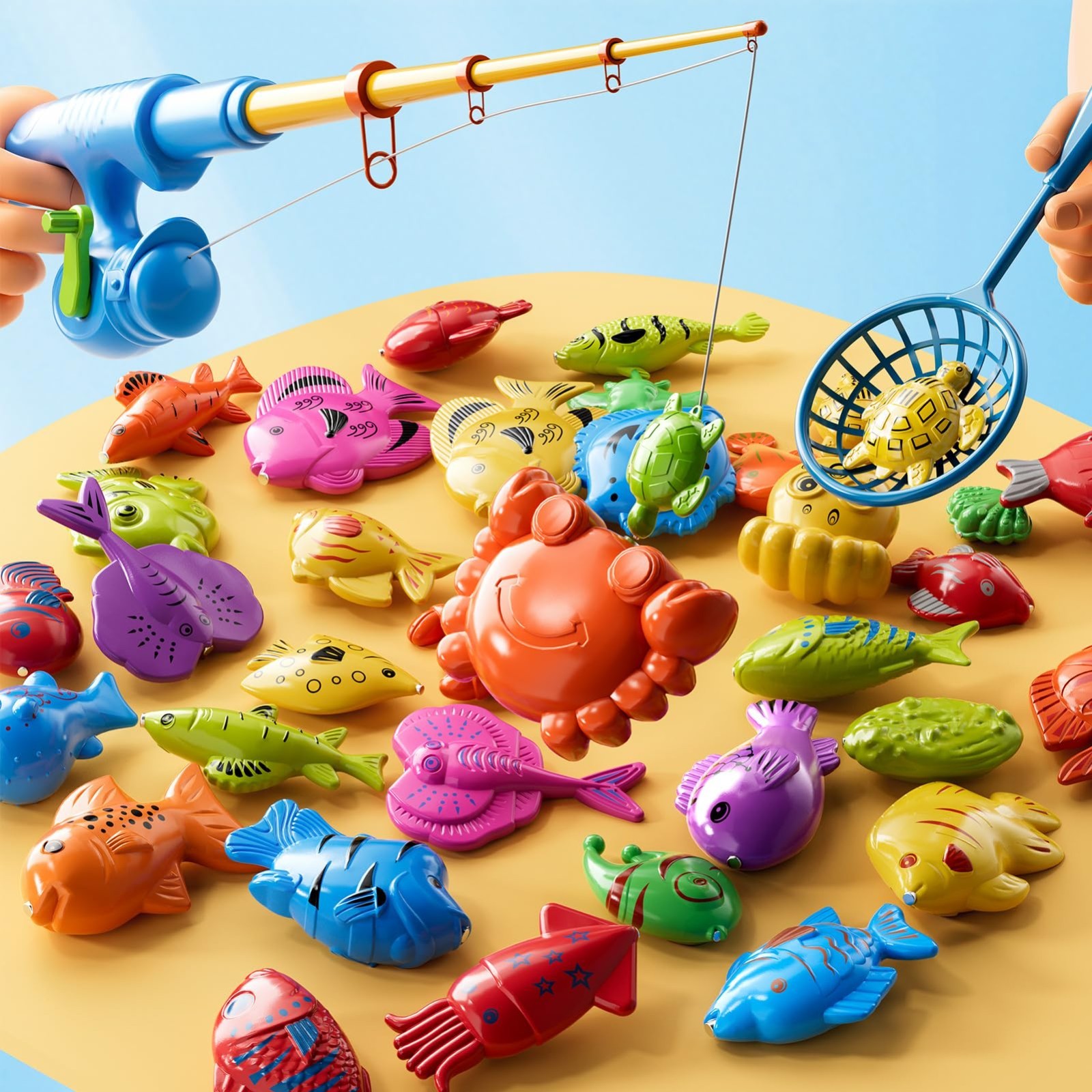 Magnetic Fishing Game Toy for Kids 3-8, Water Table Bathtub Pool Fun, Floating F