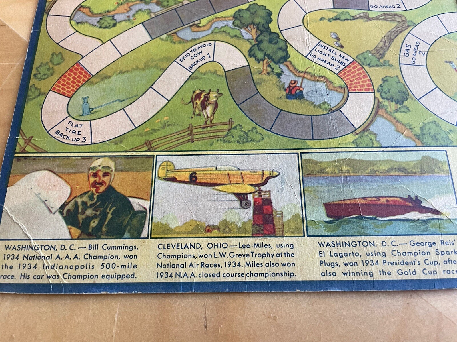 Vintage 1934 Champion Spark Plugs Road Race Game Advertising Rare Spinner