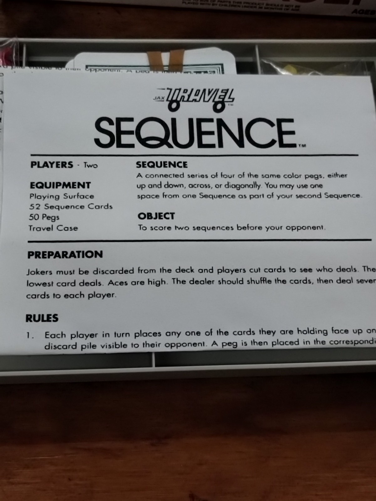 Jax Sequence Board Game 1994 Travel Version An Exciting Game of Strategy NEW