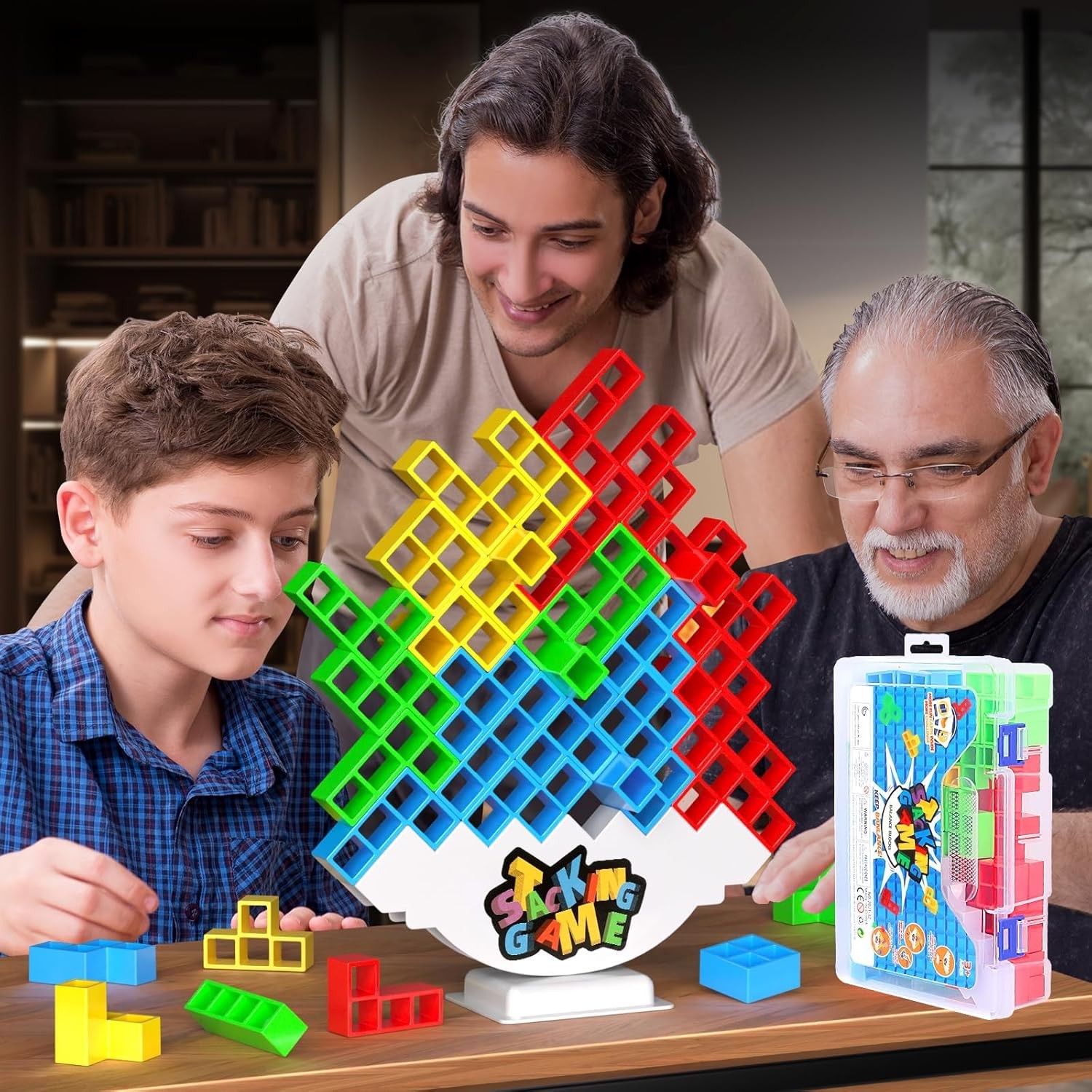 48PCS Stack Game for Adult & Kids, Tetra Board Tower Games for Family Tra