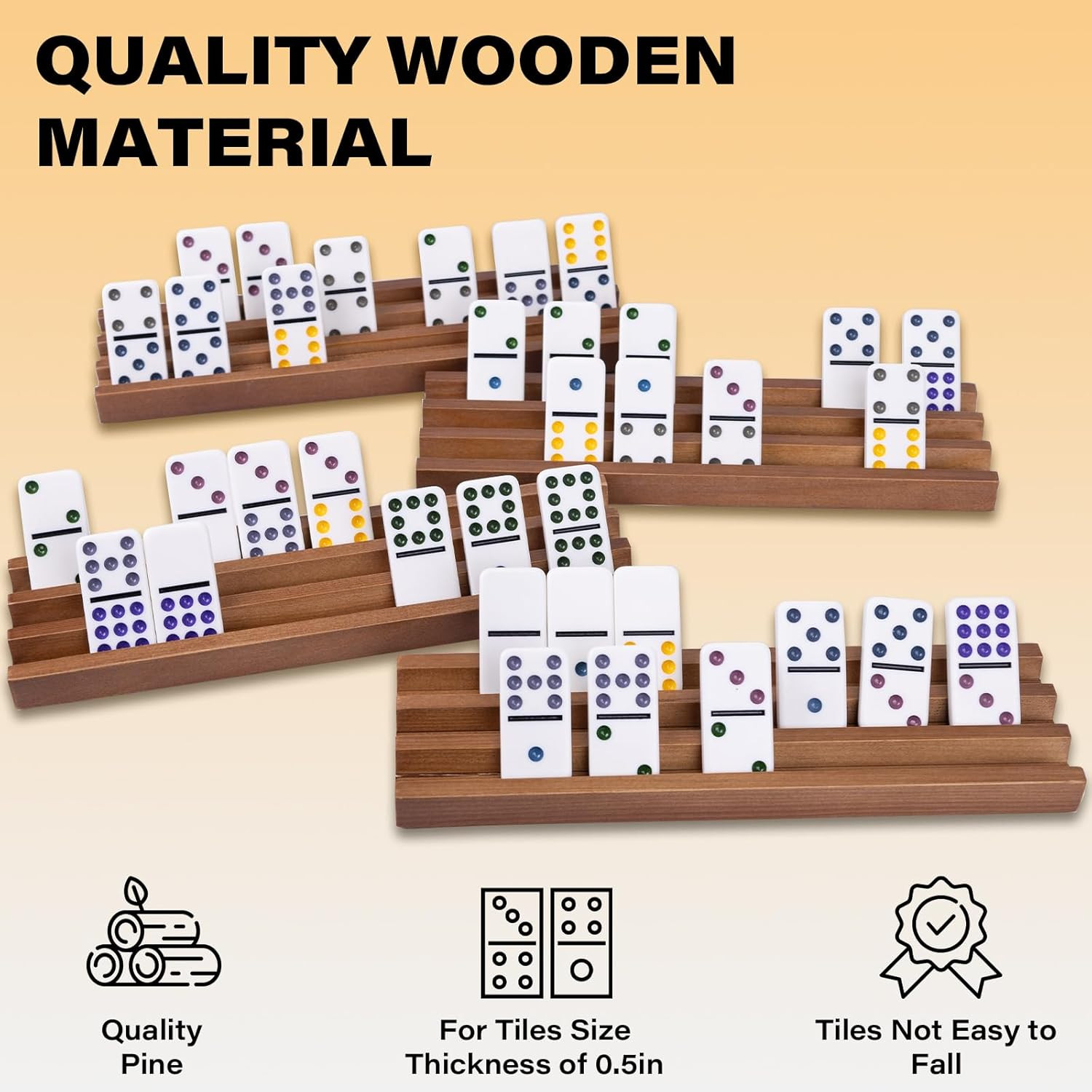 Wooden Domino Racks Set of 8, Wood Domino Tiles Trays, Domino Holders Organizer