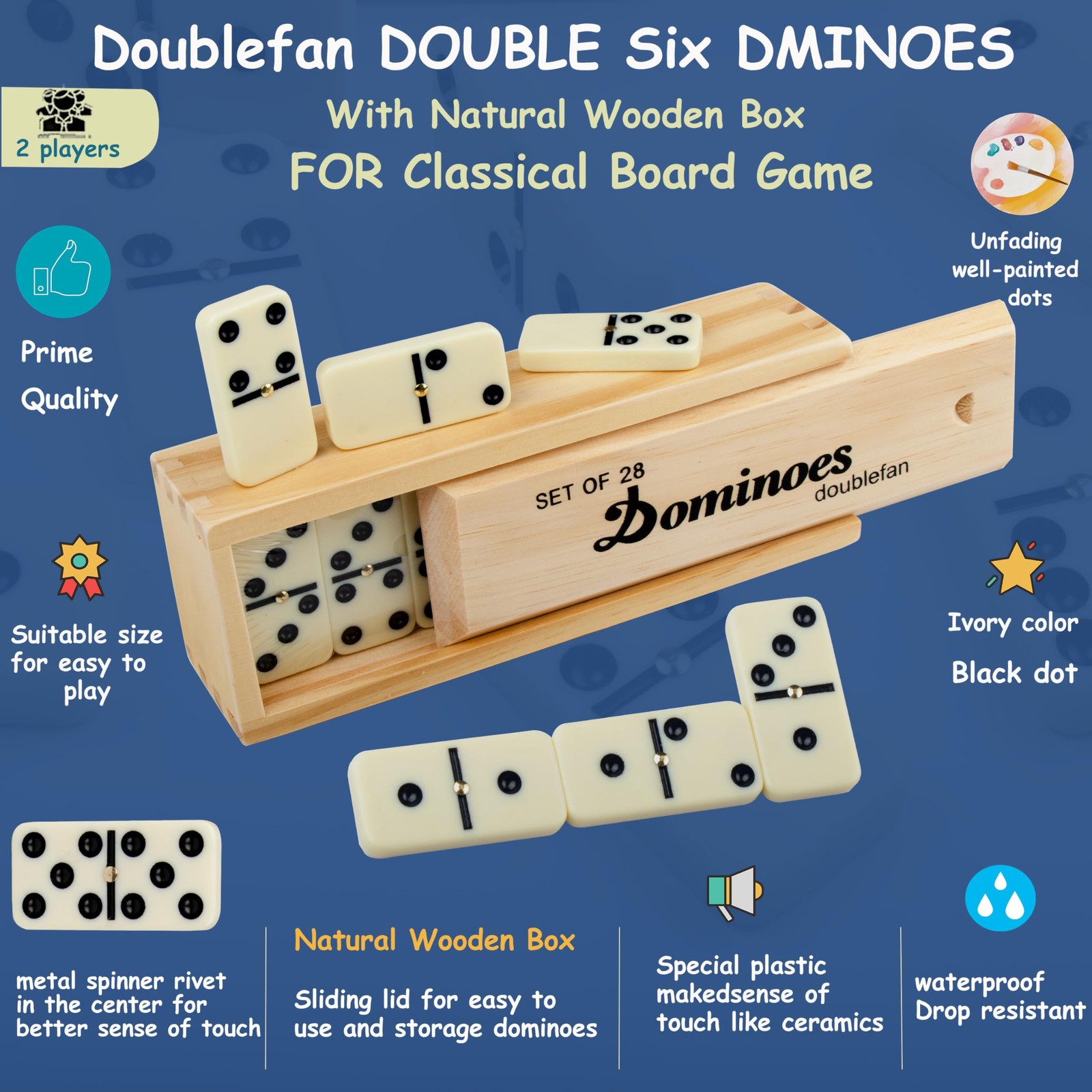 Dominos Set for Adults, Double 6 Domino Game, Double Six Standard Domino with