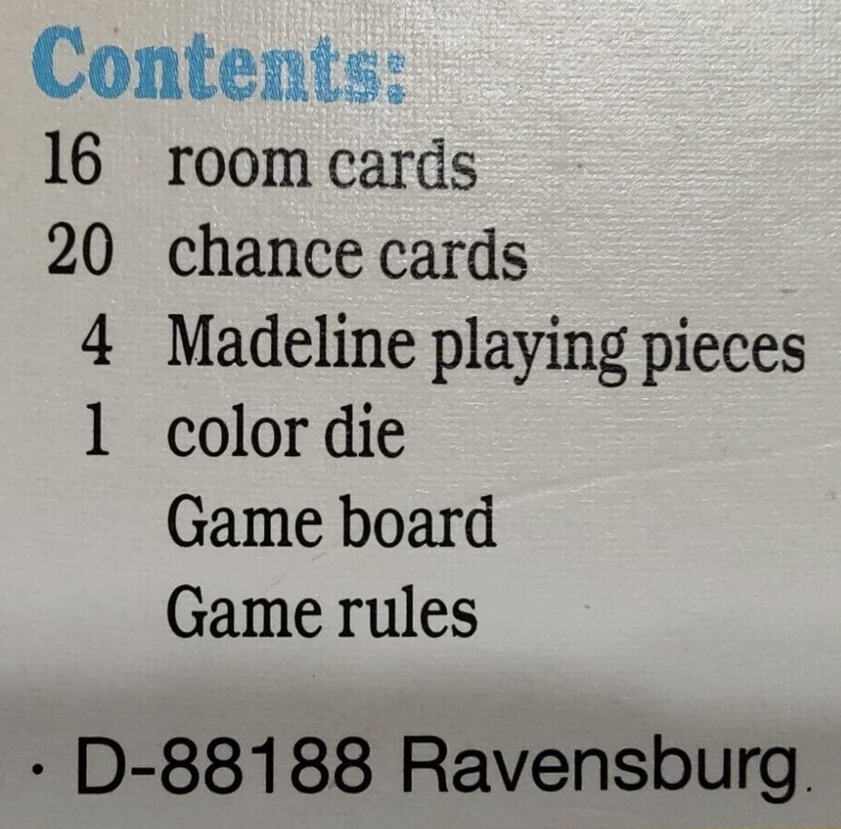 VINTAGE 1995 RAVENSBURGER MADELINE’S HOUSE GAME, #D-88188, 2-4 PLAYERS, AGES 4-8