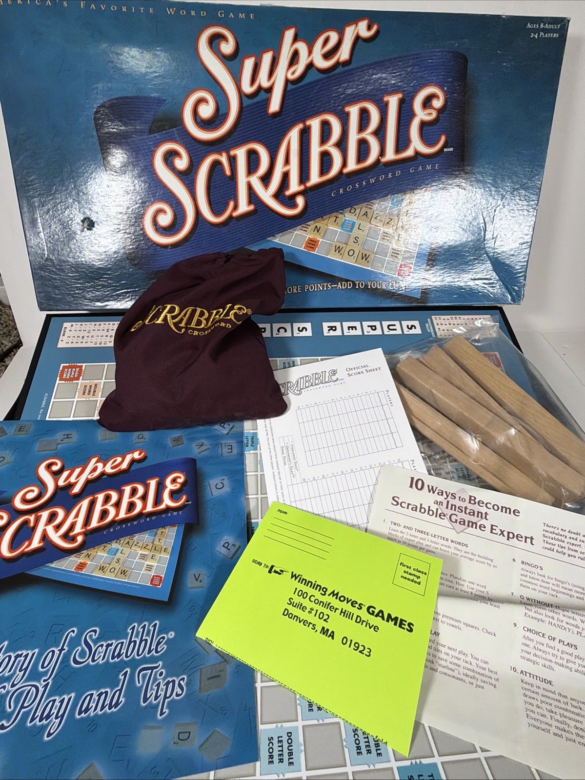 Super Scrabble Board Game by Hasbro – 2004 – 100% Complete with All 200 Tiles!
