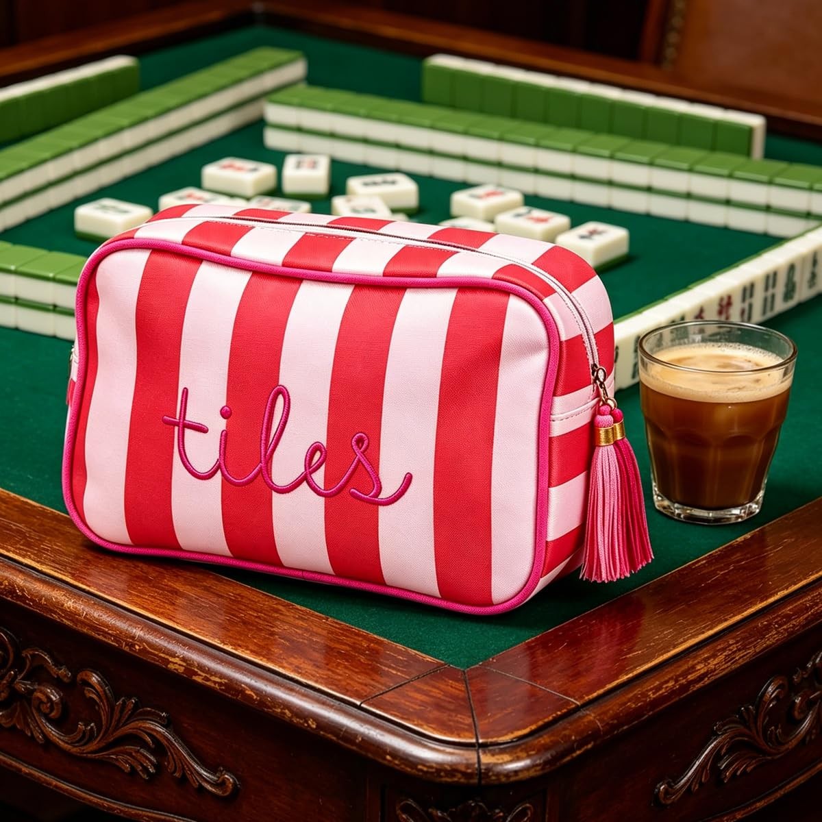Mahjong Tile Bag, Thickened Canvas Zippered Mahjong Storage Pouch, Embroidere…