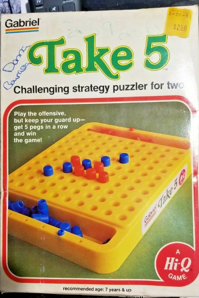 1977 Strategy Puzzle Game For Two – Take 5 By Gabriel – A Hi-Q Game
