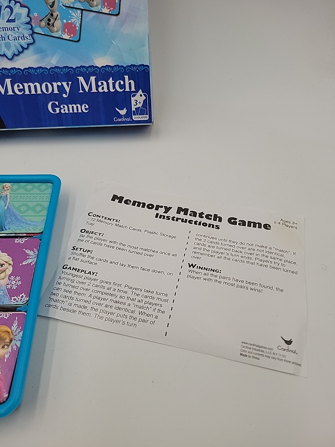 Disney Frozen I Memory Match Game 72 Cards 2-4 Player Age 4+ COMPLETE