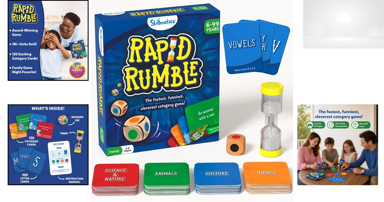 Board Game Fast-Paced Educational Family Party Game Card Dice Set Ages 6 and Up