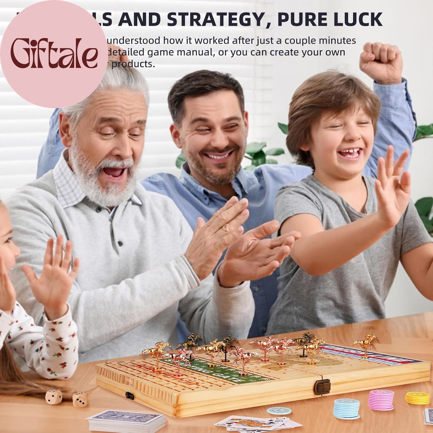 21″ Large Horse Race Board Game – Solid Wood Horse Racing Game with 11 Metal Hor