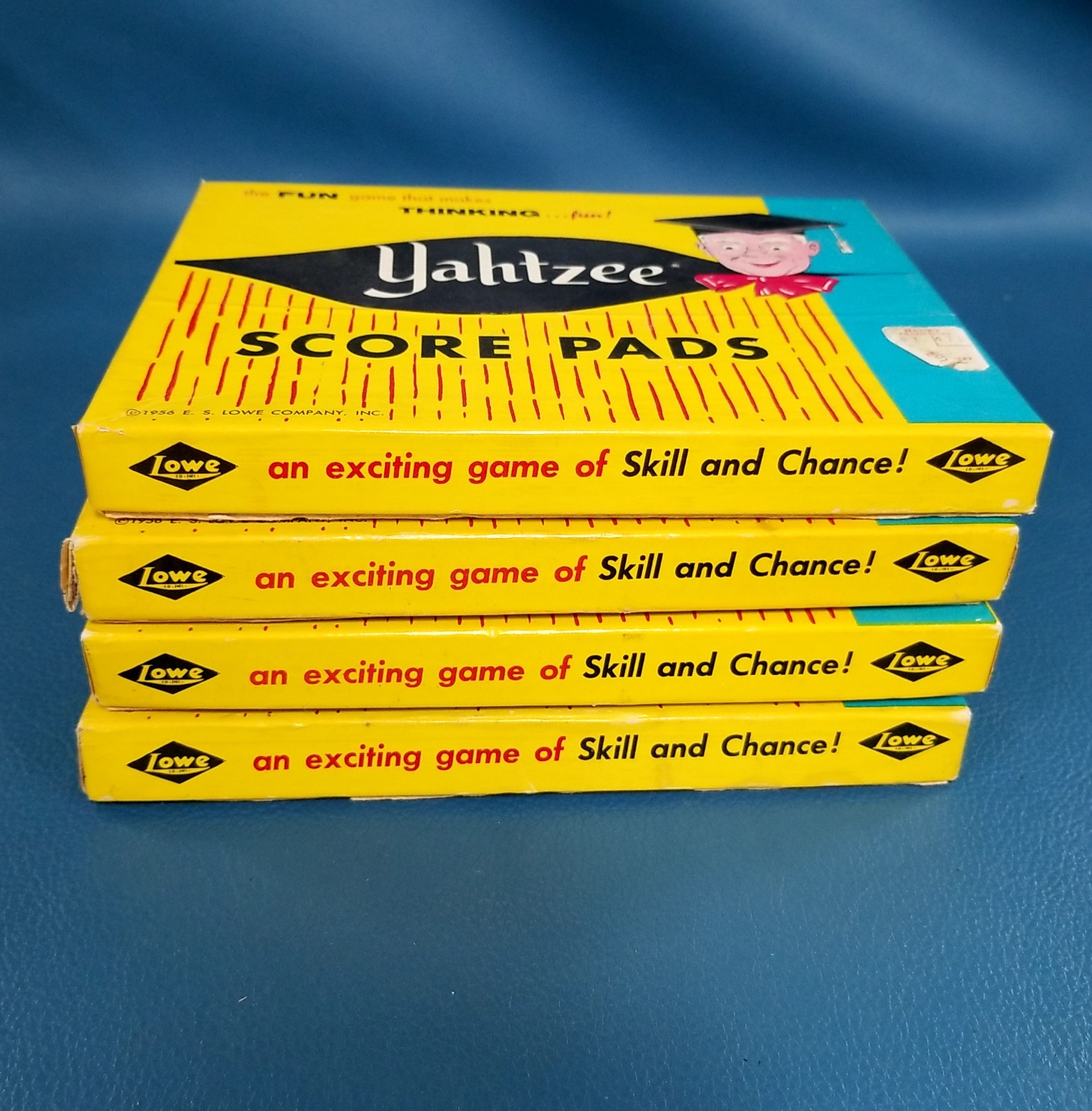 Set of 4 Vintage Yahtzee Boxes w/Score Pads 1956 Graphics Original Boxes