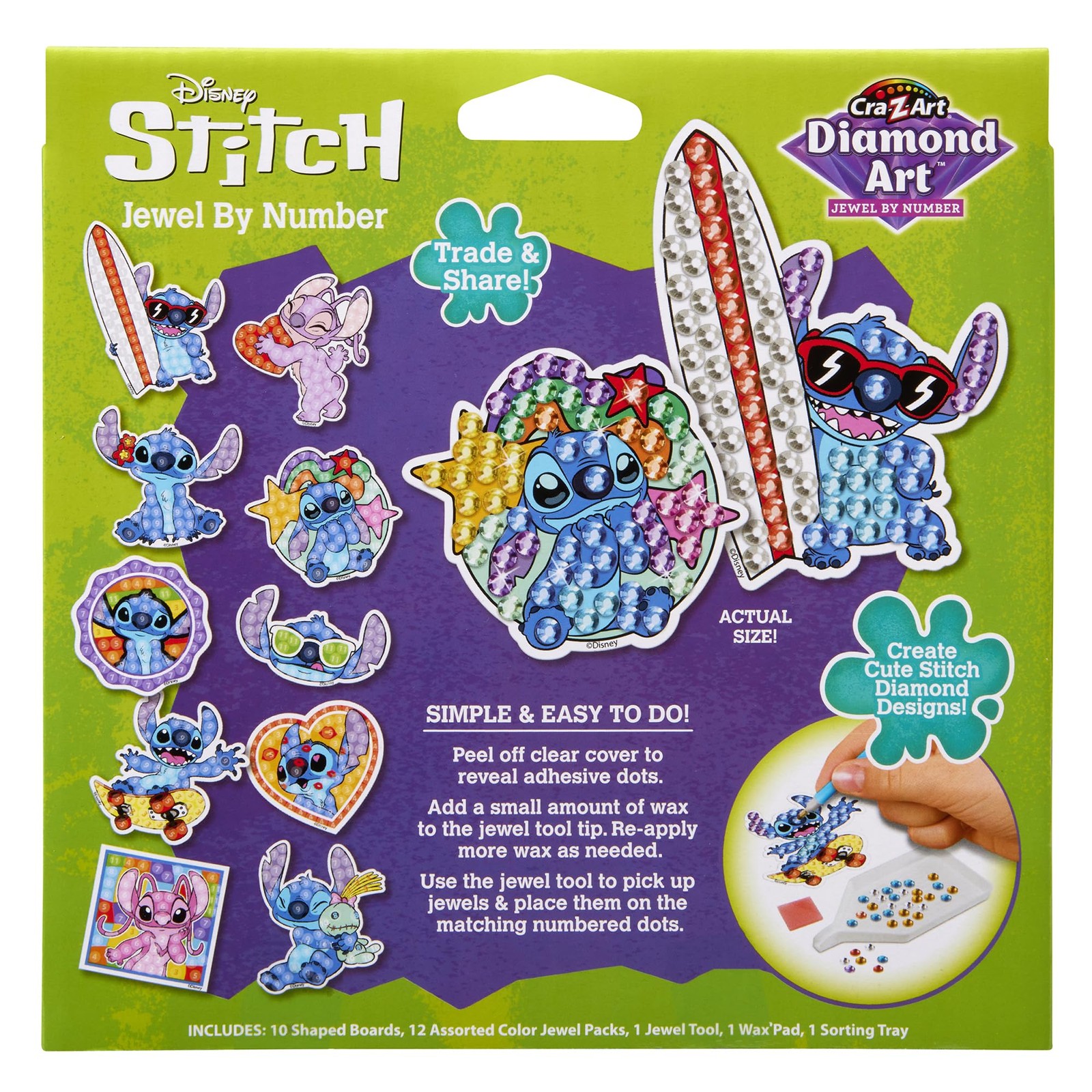 Gem by Number 10 Pack In Diamond Jewel Art Craft Cra-Z Disney Stitch