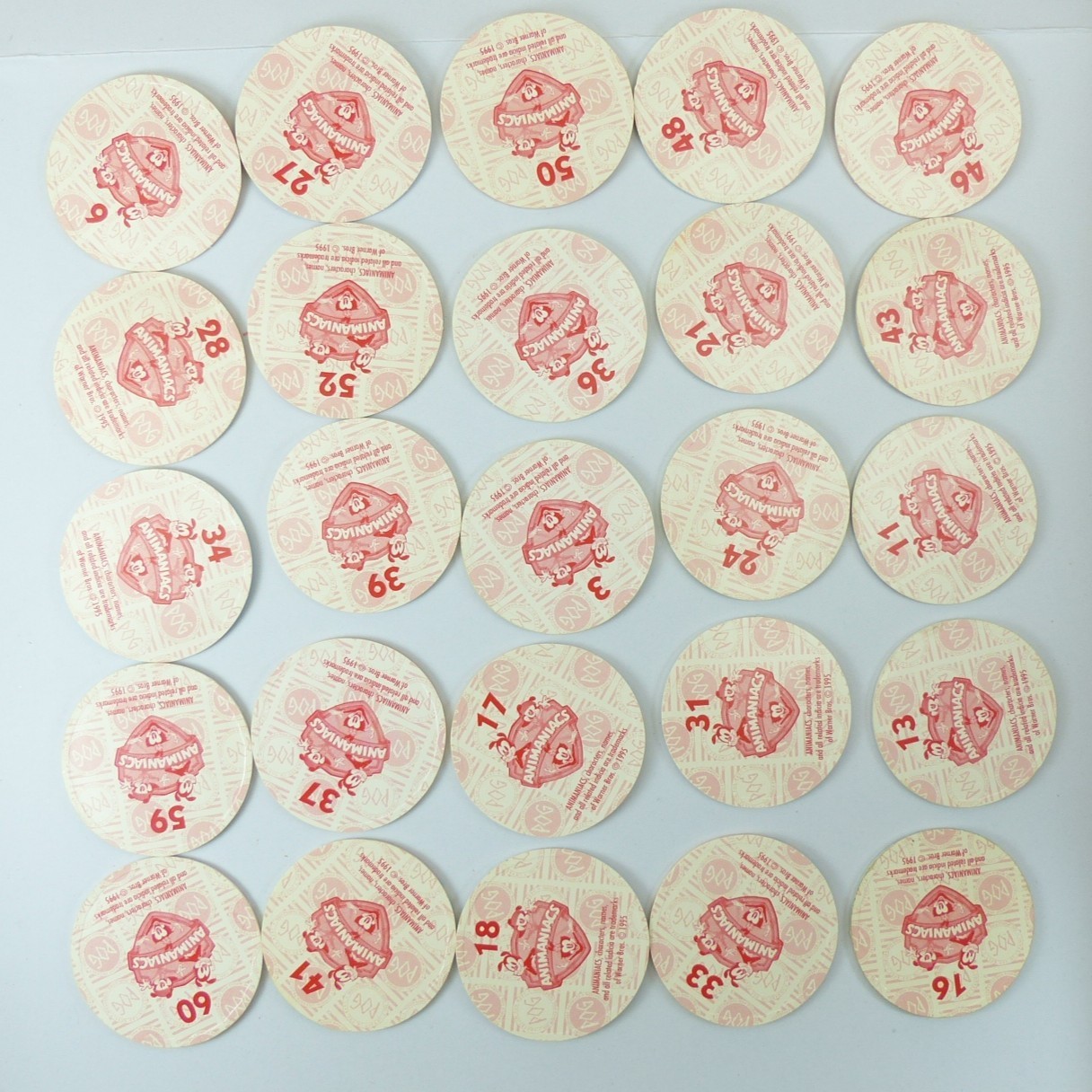 Lot of 25 Pogs Animaniacs from 1995 Warner Bros. WPF The World POG Federation
