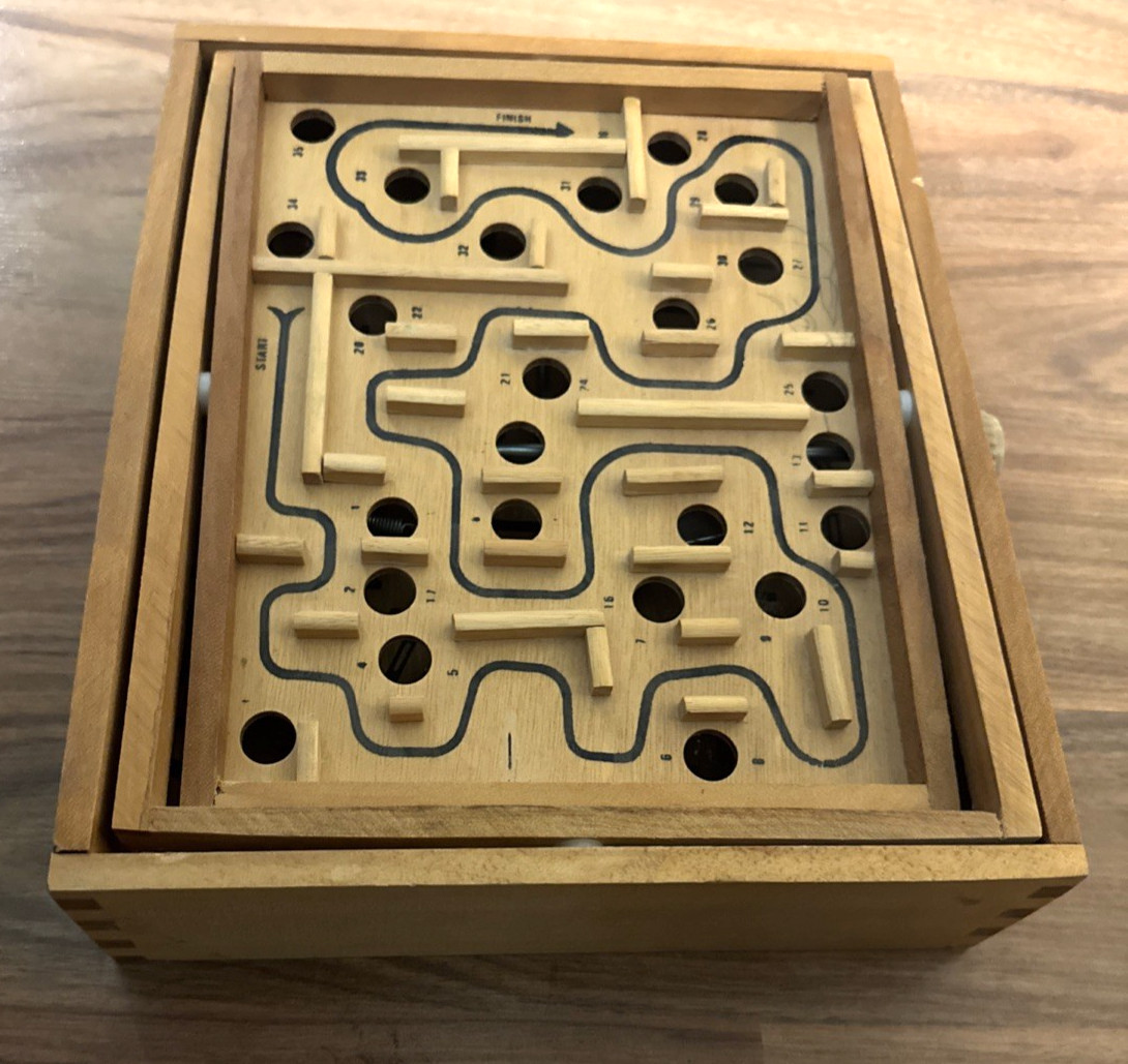 Classic Labyrinth Wooden Marble Maze Game ~ Tilt Board Roll Ball Skill Focus Toy