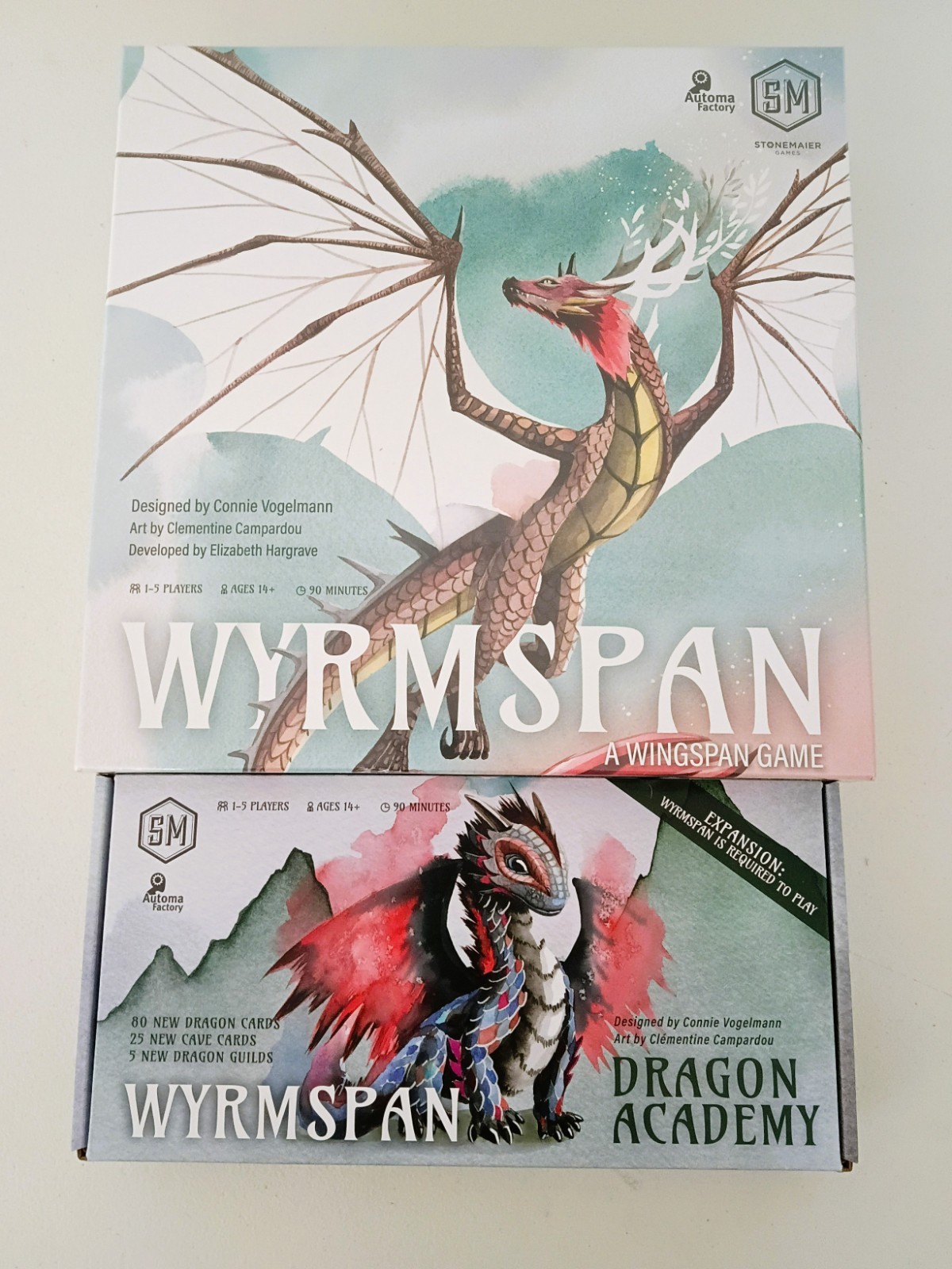 Wyrmspan board game + Dragon Academy expansion by Stonemaier (2024, 2025), NEW!