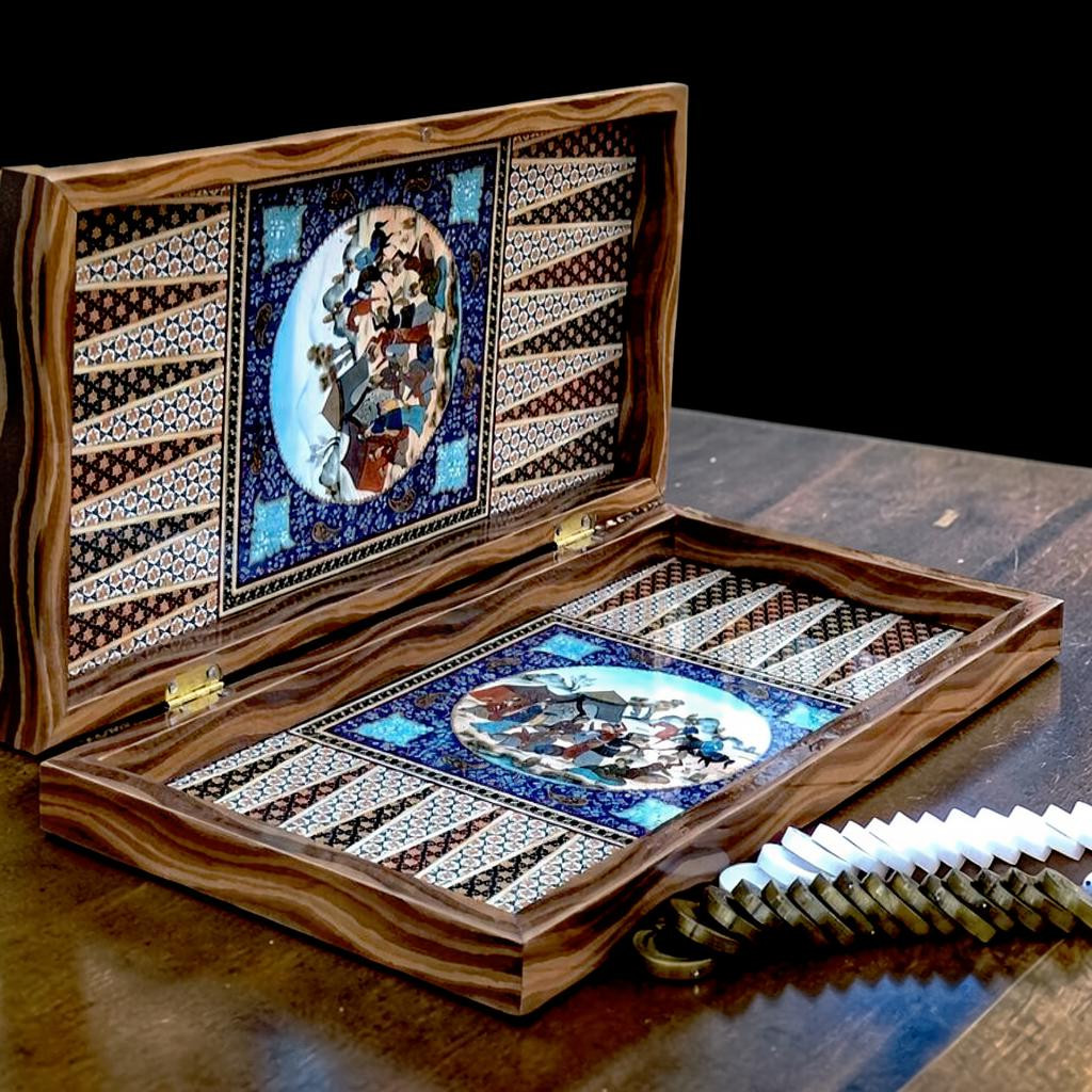 Extra Large Backgammon Set Handmade – Persian Khatam Art Wooden Board 19.6″