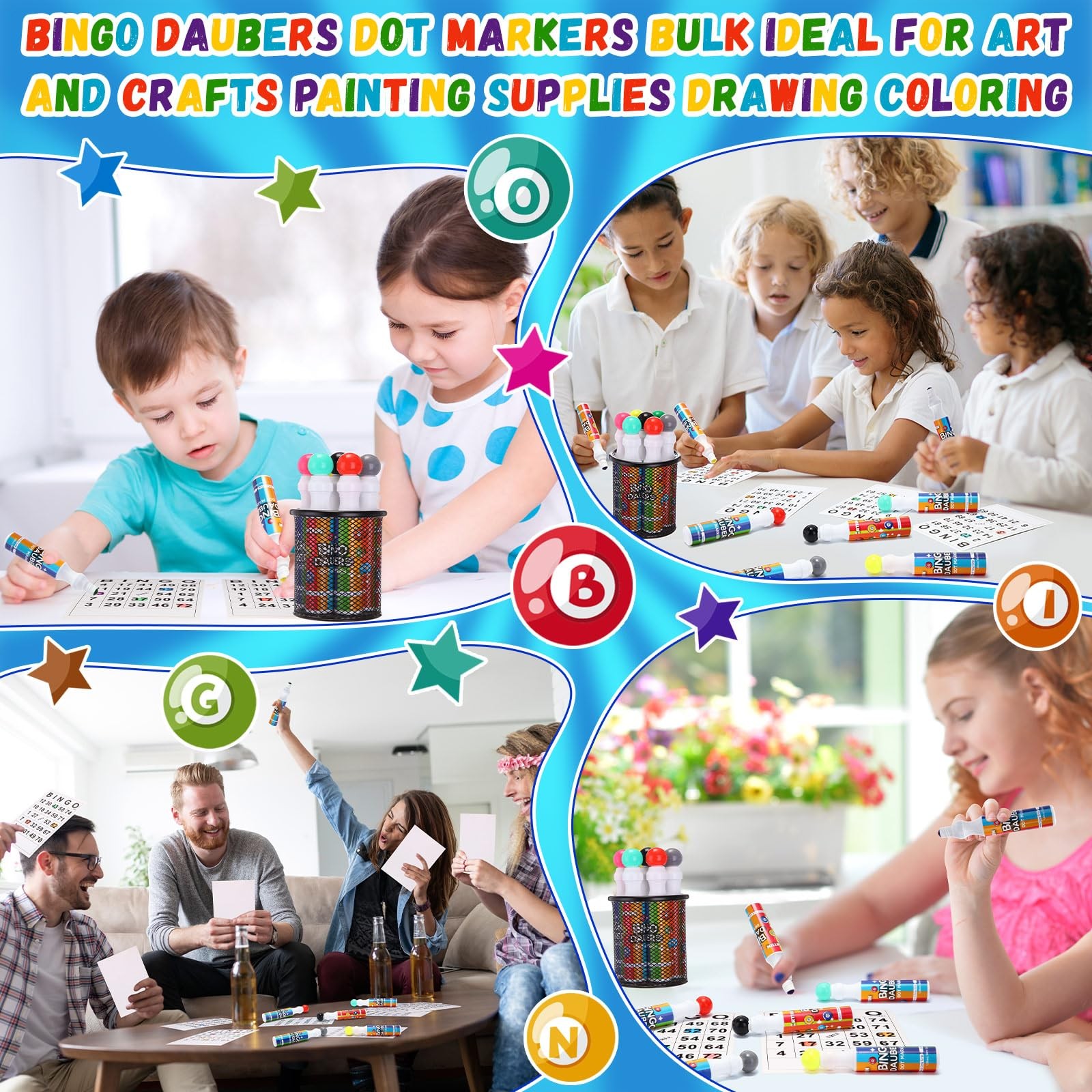 48 Pack Mixed Color Bingo Daubers Dot Markers Art Supplies for Painting Crafts