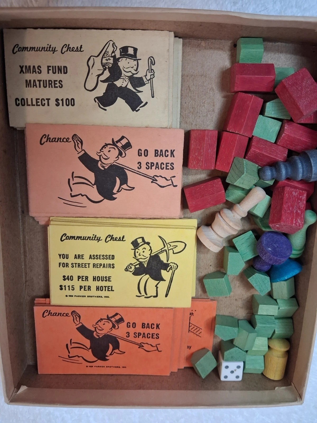 Monopoly Popular Version Box Set Parker Brothers 1950’s Red Box- INCOMPLETE